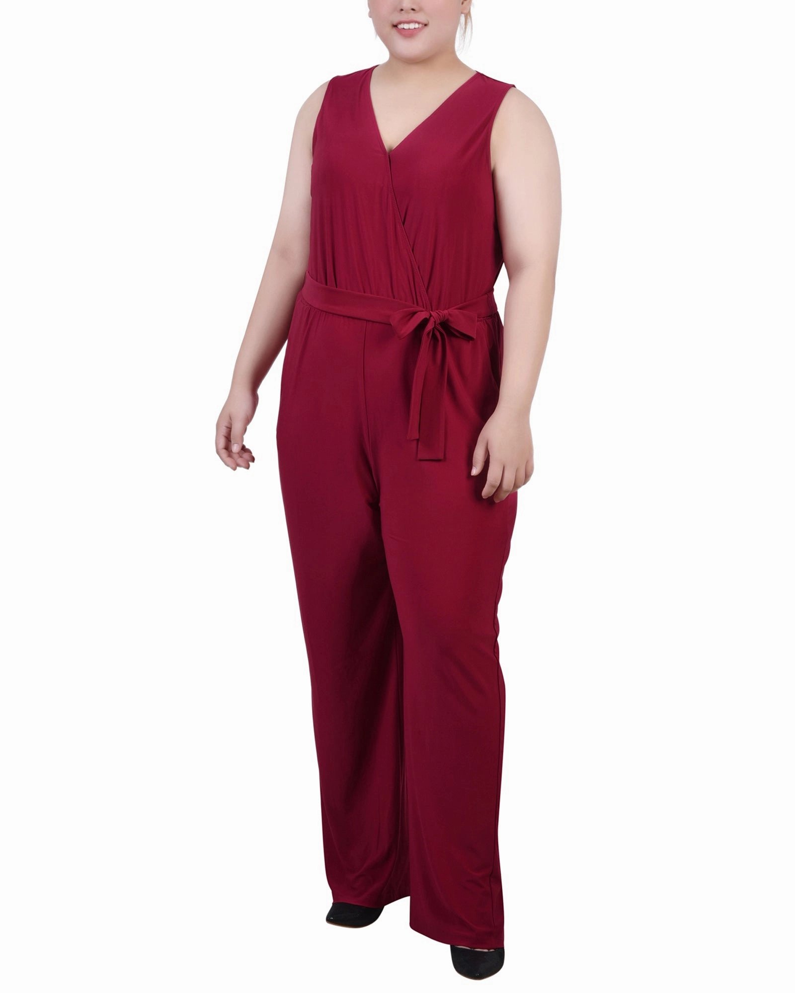 Neutral Tones Plus Size Sleeveless Belted Jumpsuit
