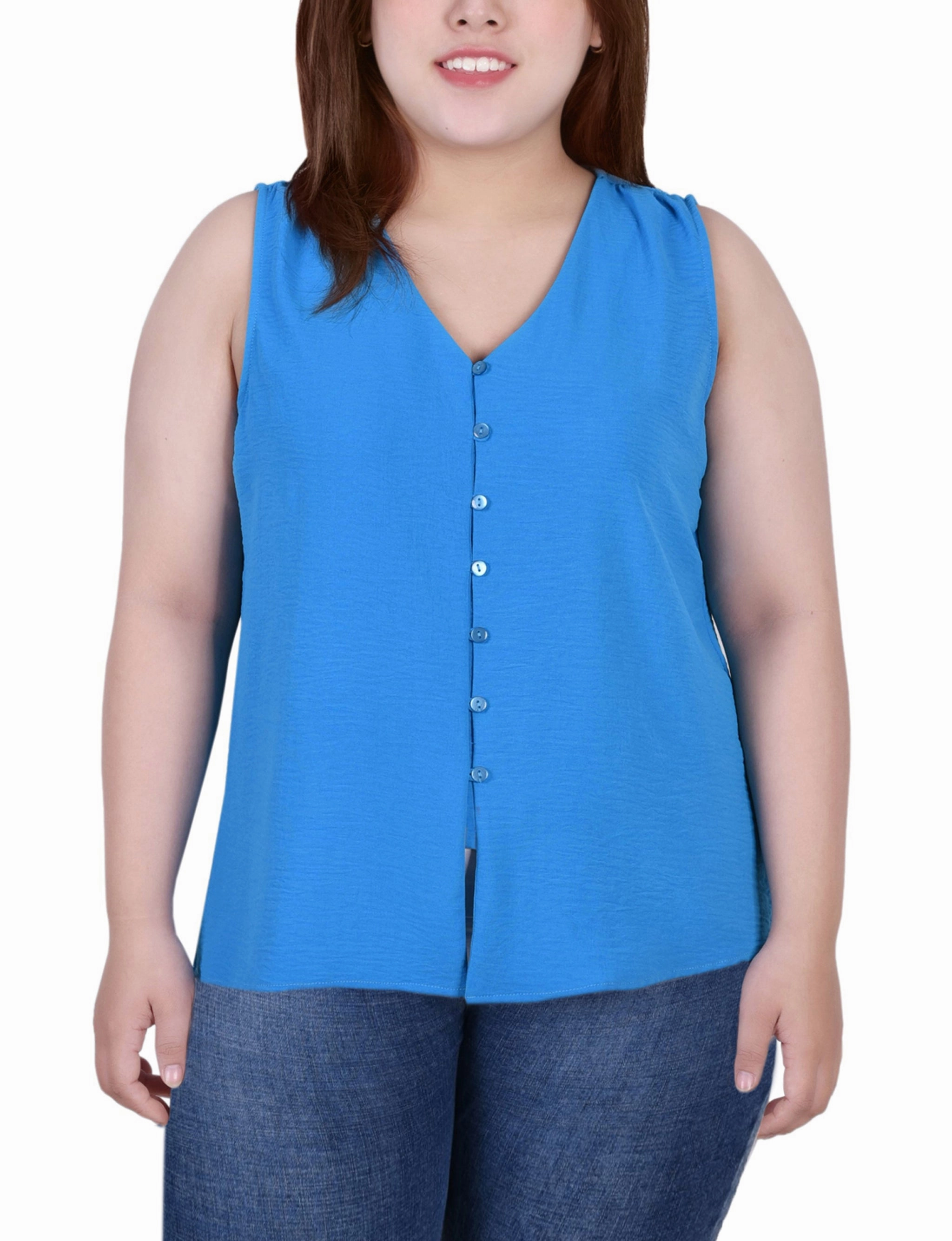 Plus Size Sleeveless Button Front Blouse EasyCareFabric