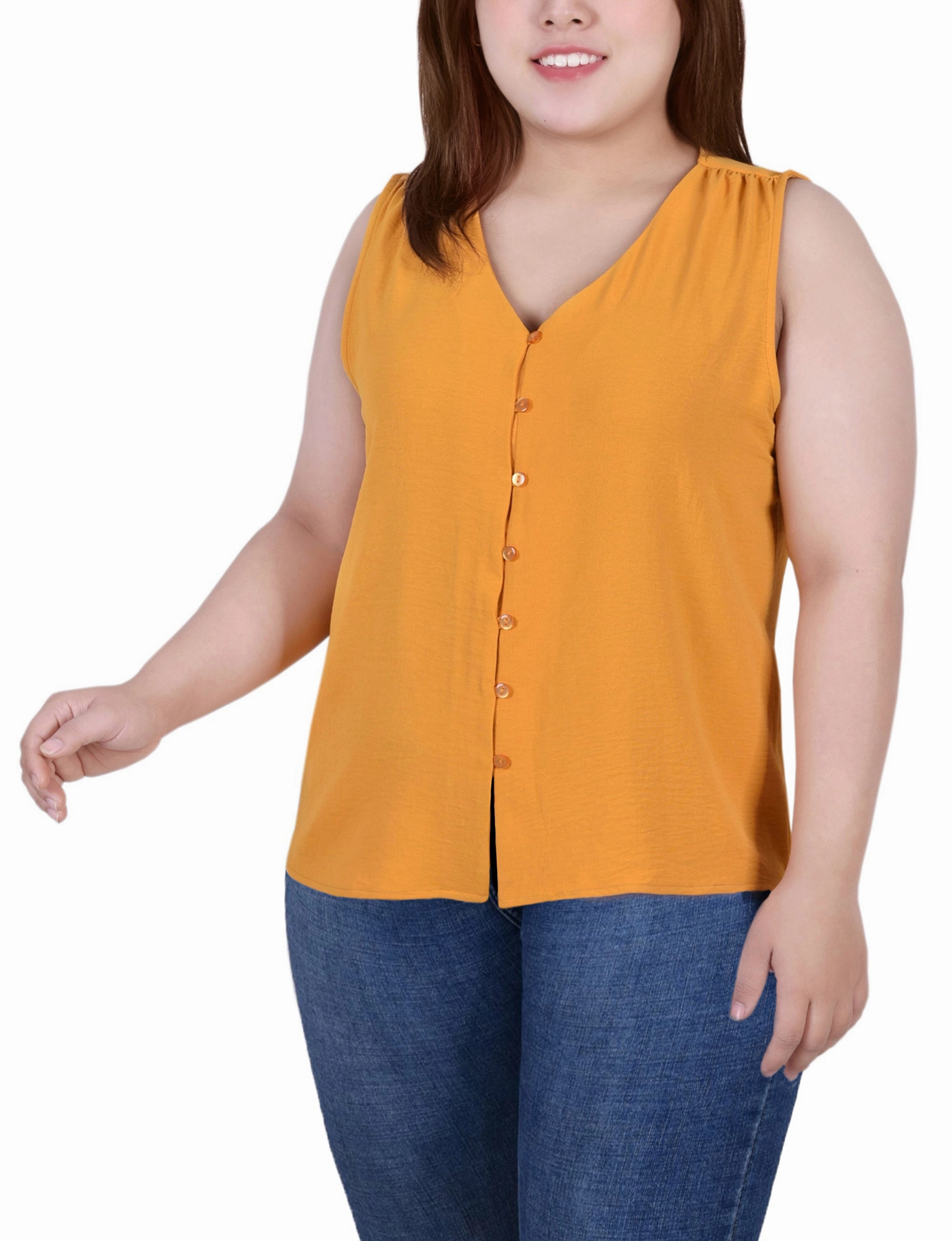 Quick Dry Blend Odor Resistant Plus Size Sleeveless Button Front Blouse