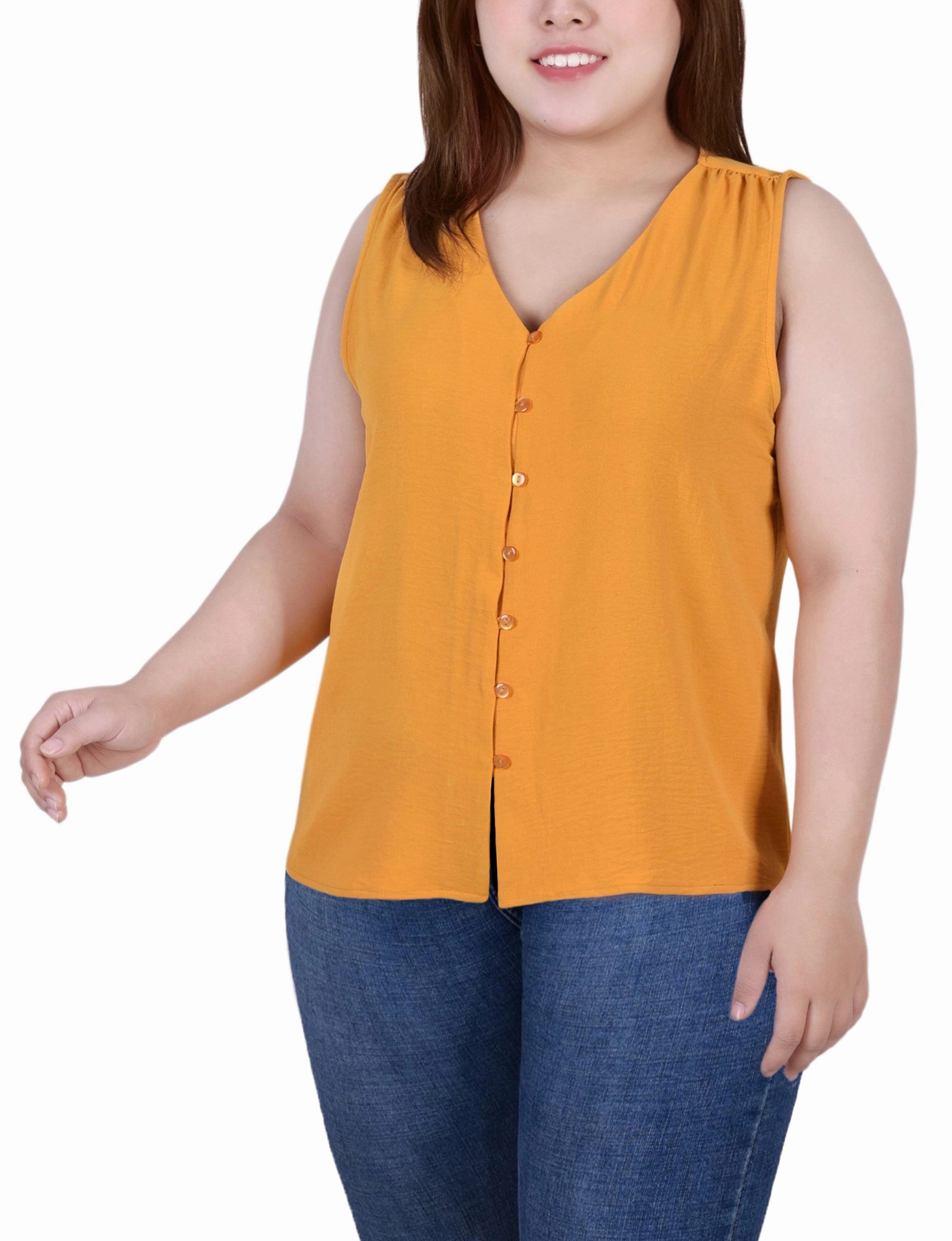 Summer Dress Stretch Fit Engineering Plus Size Sleeveless Button Front Blouse