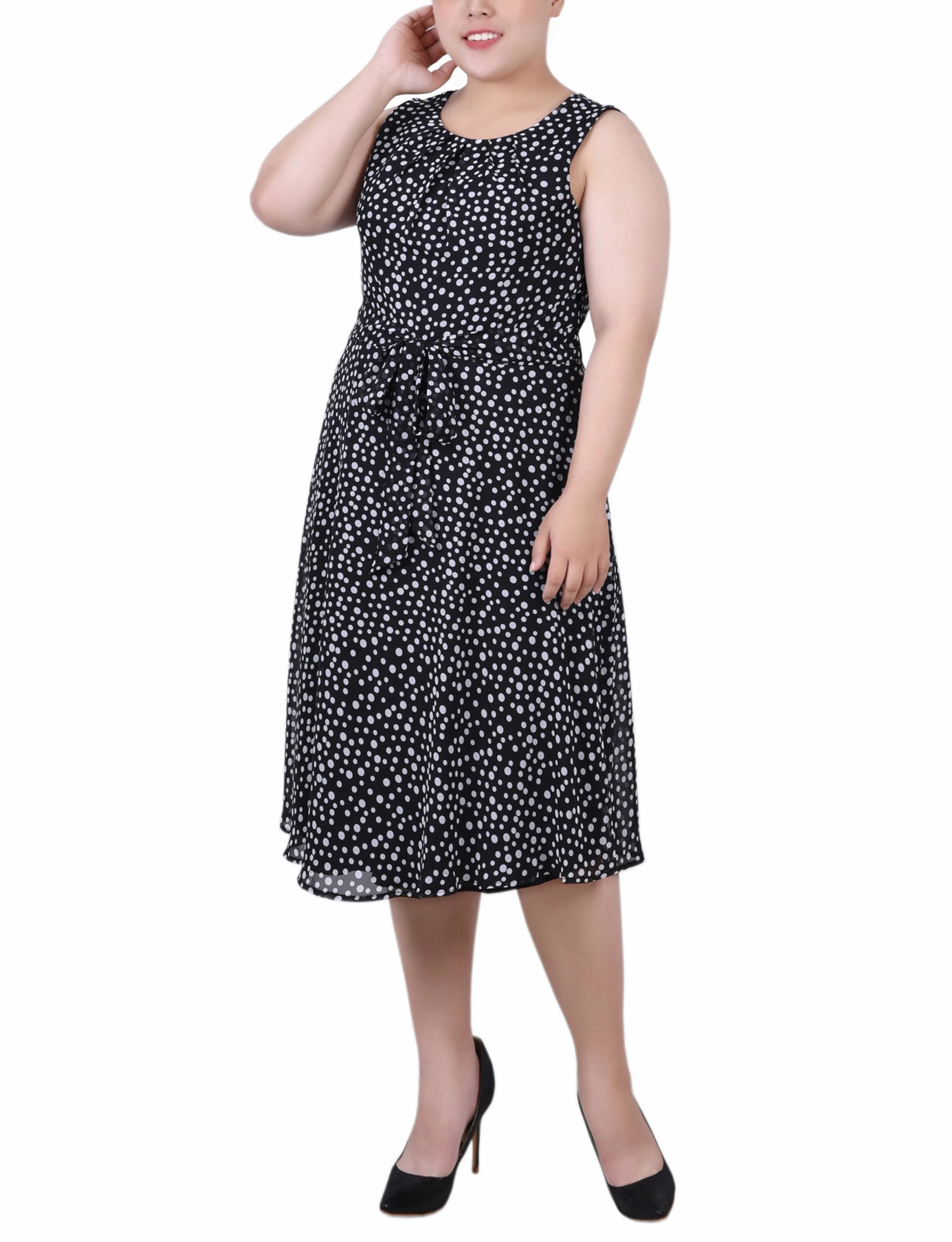 Grace Glow Chill Mode Plus Size Sleeveless Chiffon Belted Dress