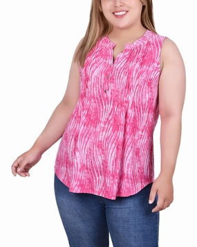Luxe Fabric Soft Material Plus Size Sleeveless Jacquard Y Neck Top