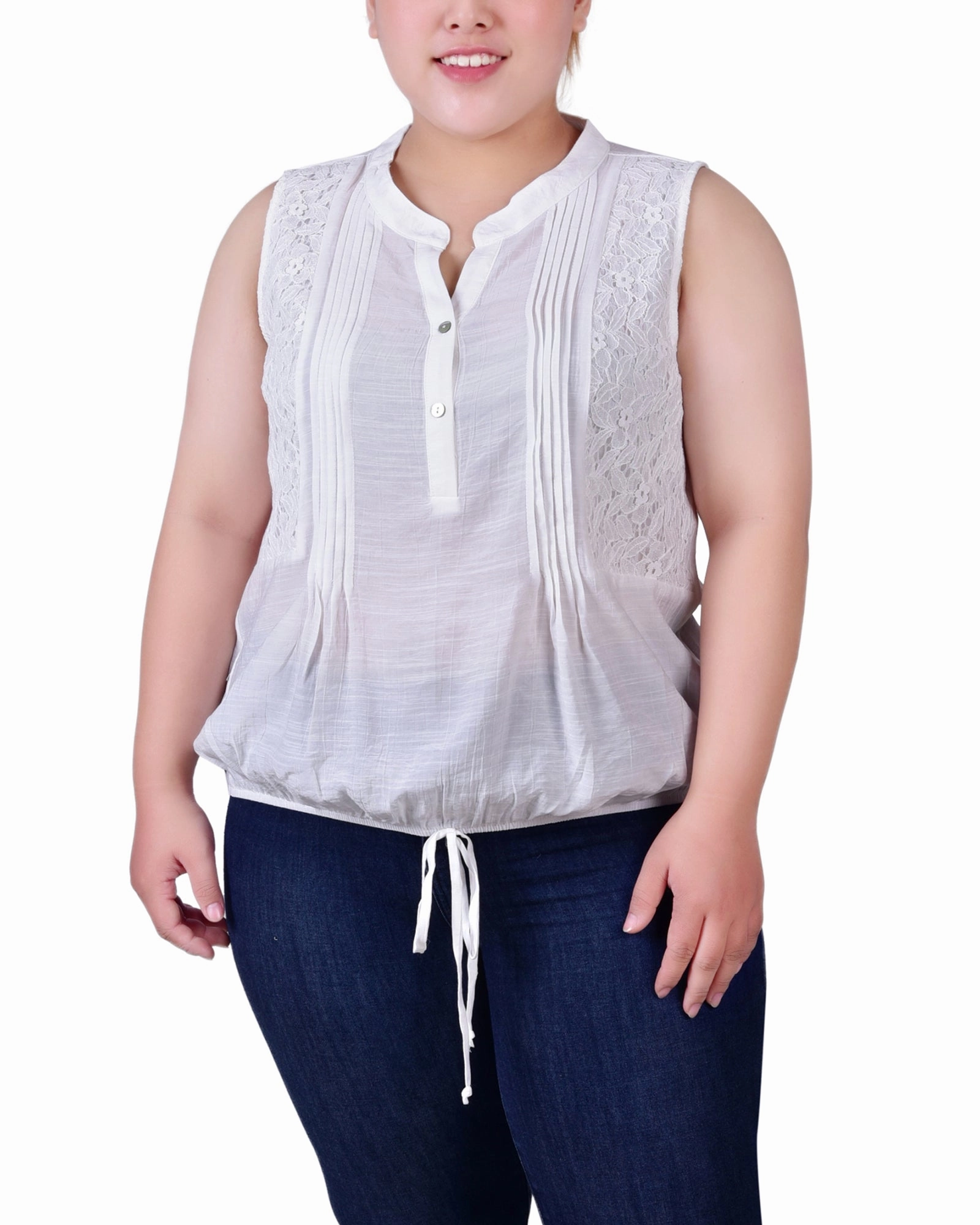 Plus Size Sleeveless Pintuck Tie-Hem Blouse Basic Tank