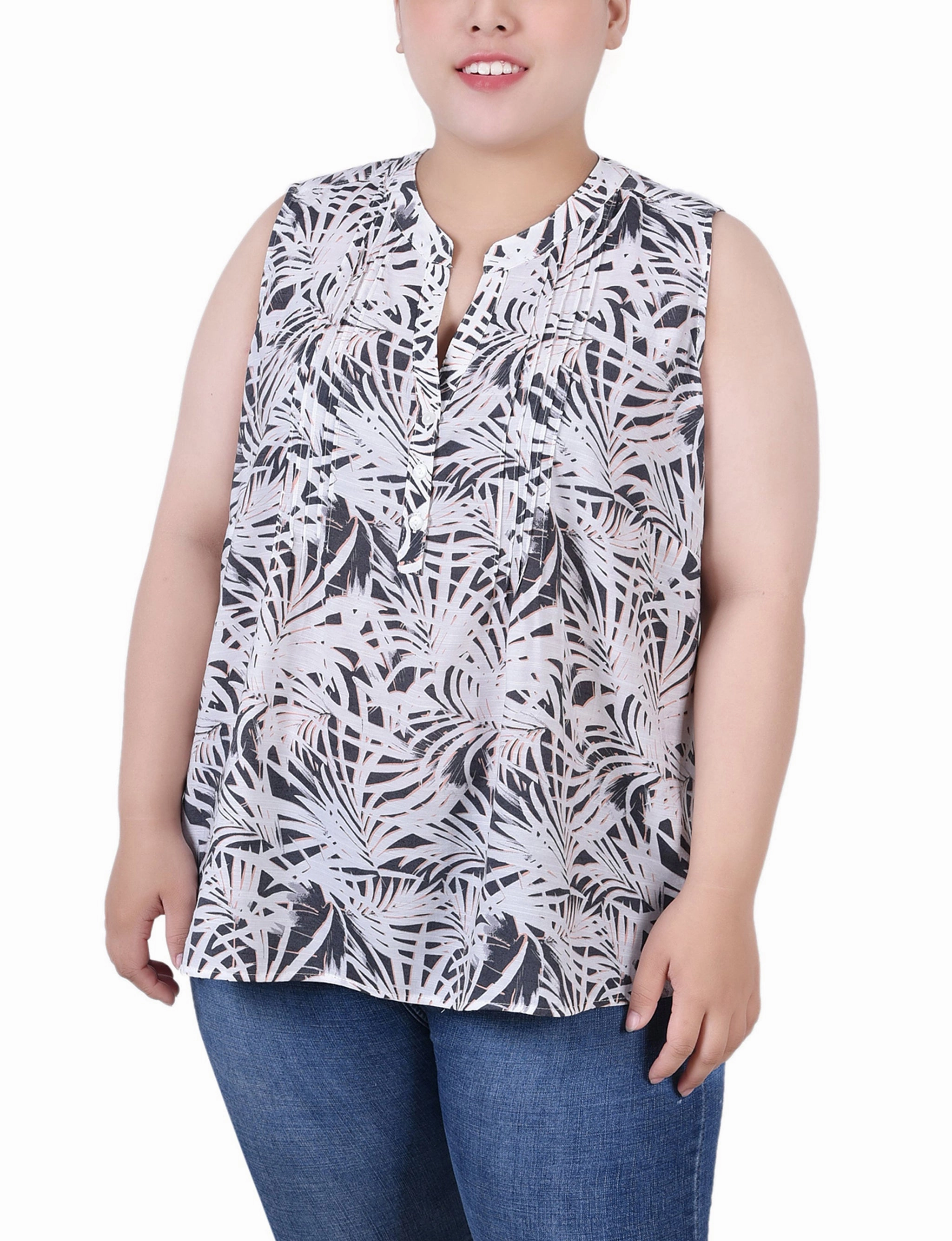 DoubleStitched Sweat Absorbing Lining Plus Size Sleeveless Pintucked Blouse