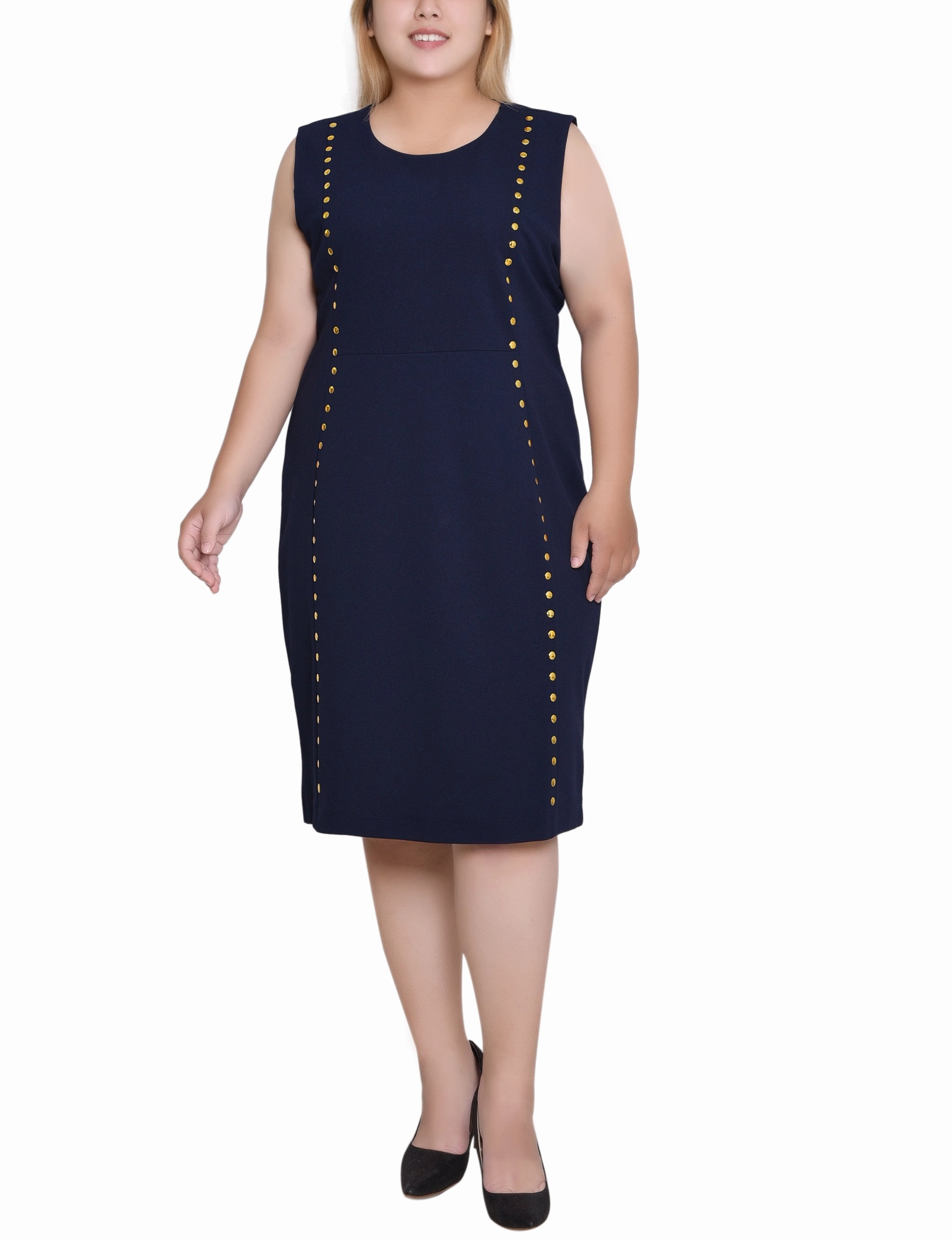Cool Drape Lace-Sleeve Plus Size Sleeveless Stud Front Dress