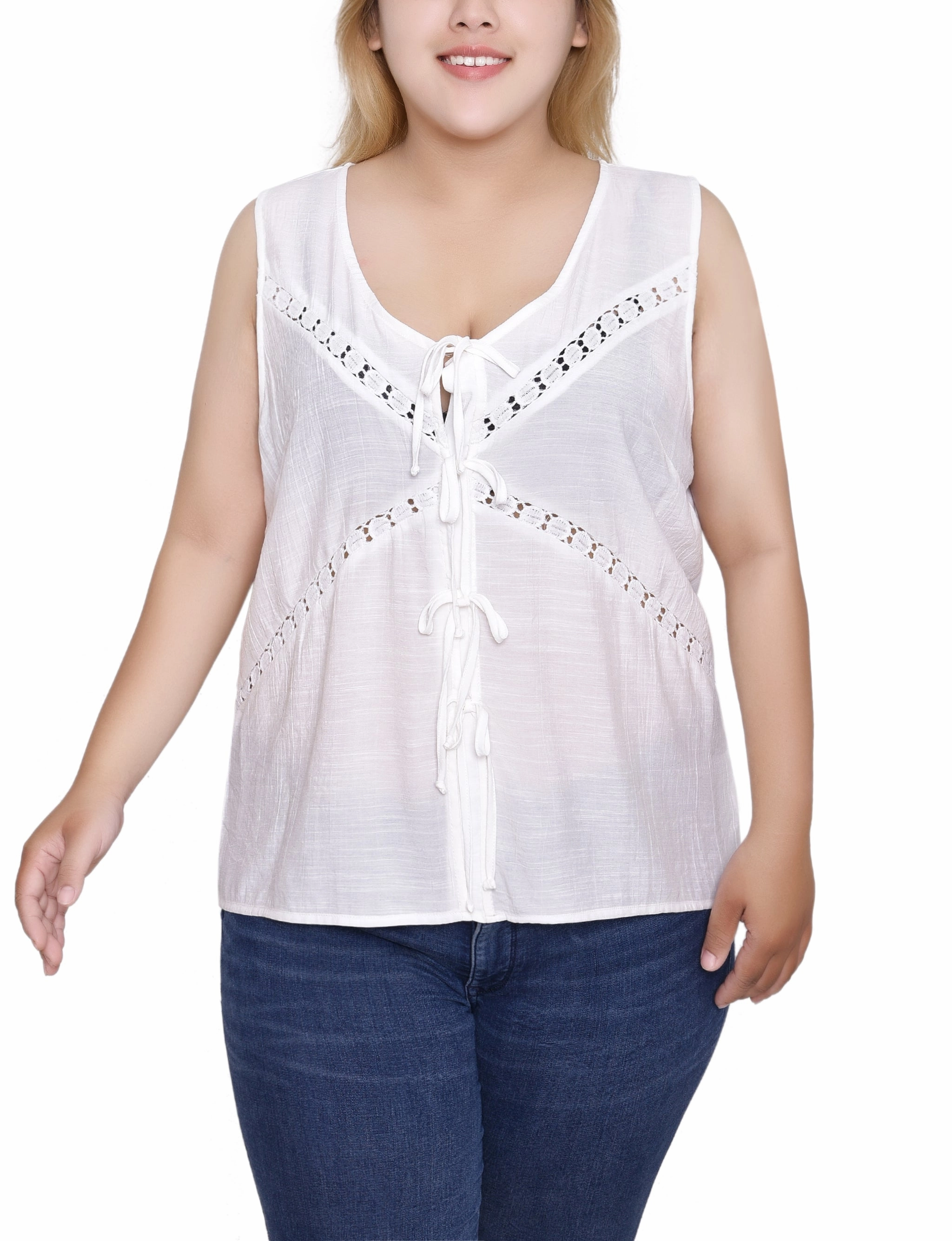 YarnBlend Plus Size Sleeveless Tie Detail Blouse