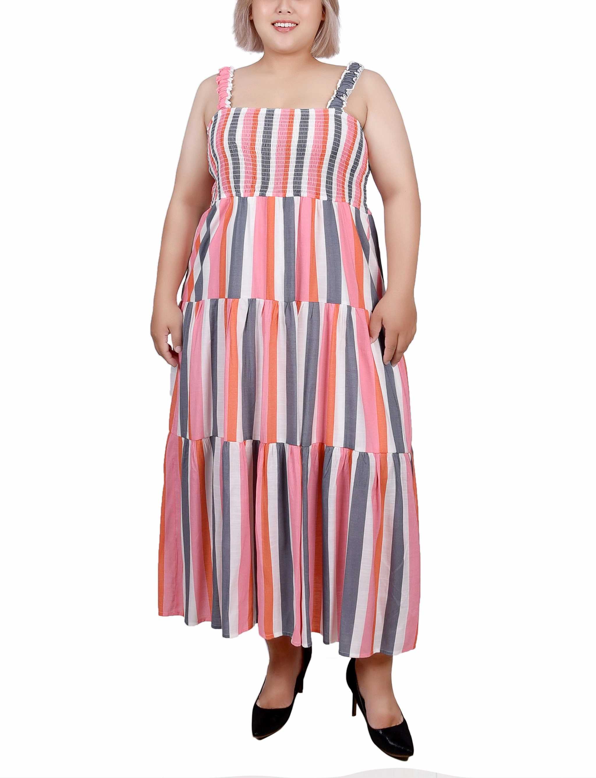 Relax Fit Plus Size Smocked-Bodice Tiered Dress