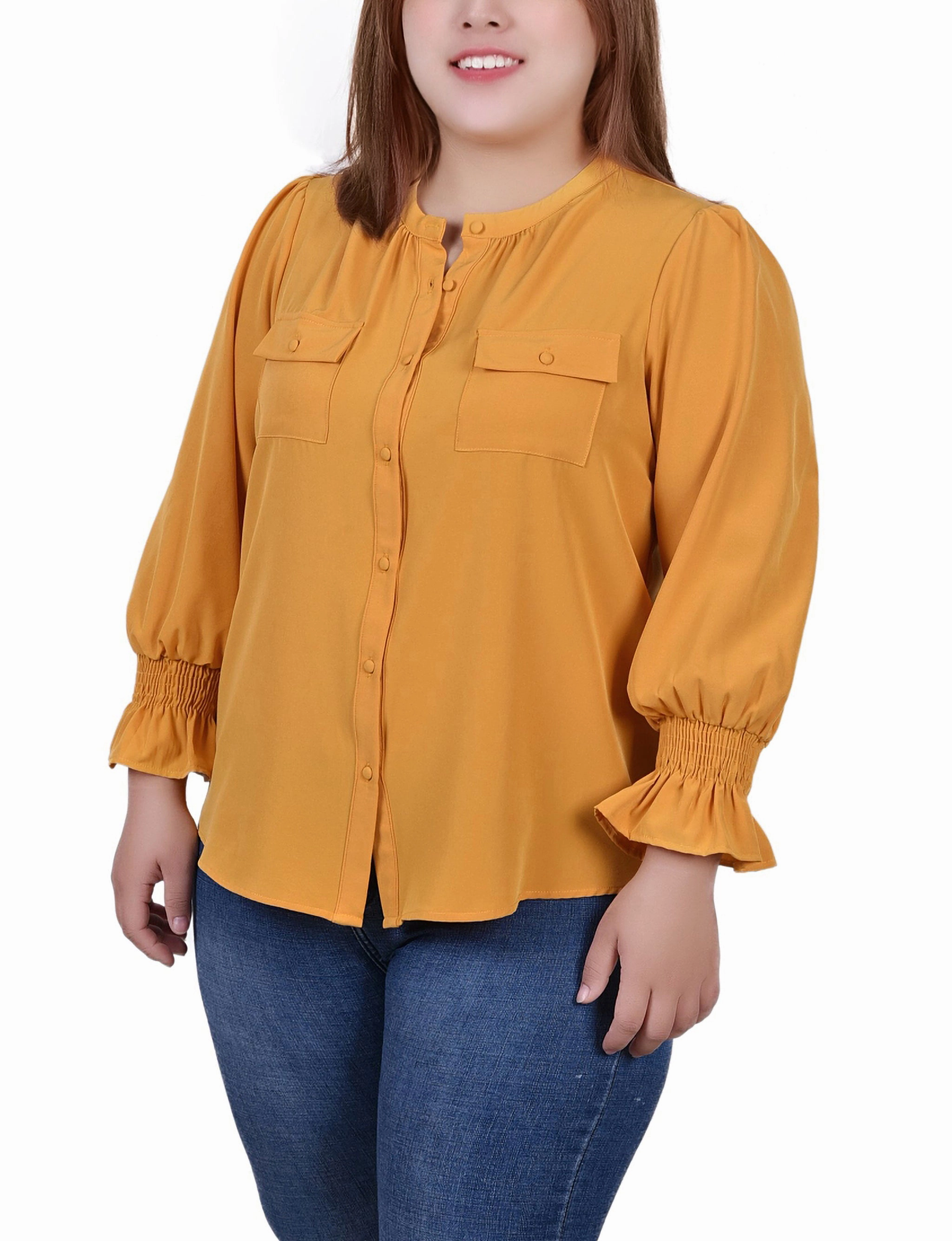 Microfiber Blended Fabric Thermal Regulating Design Plus Size Smocked C