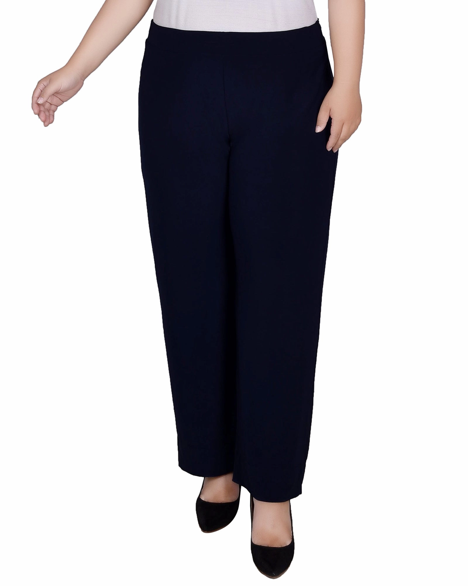 Soft Stretch WrinkleFreeFabric Plus Size Wide Waistband Palazzo Pants