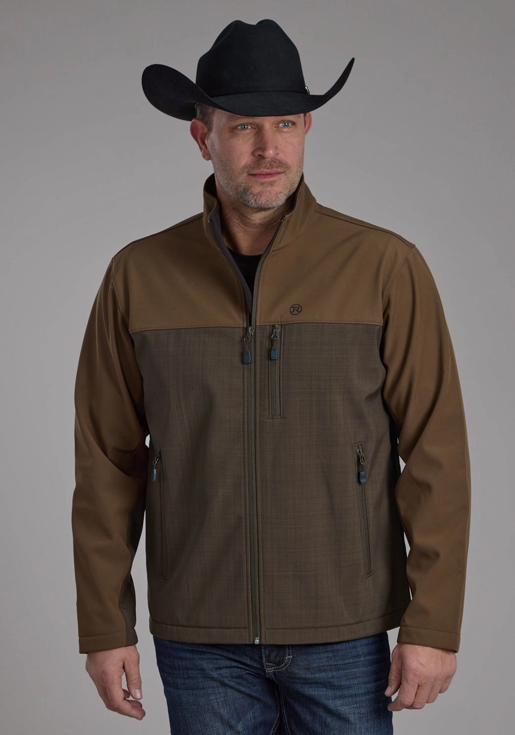 Moisture Wicking Lining Simple Outer Roper Mens Technical Zip Brown/Chocolate Polyester Softshell Jacket