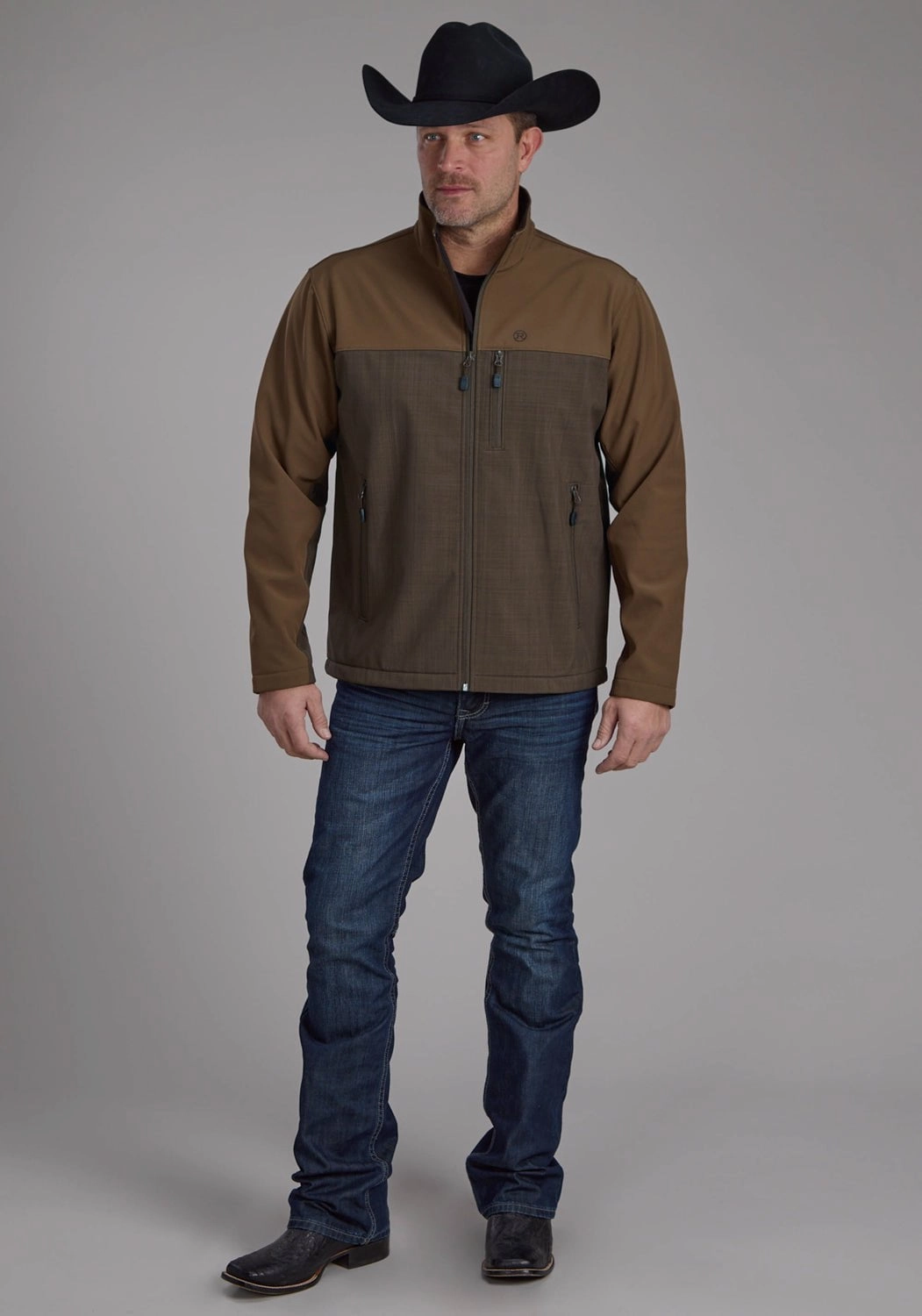 Roper Mens Technical Zip Brown/Chocolate Polyester Softshell Jacket Fashion Forward