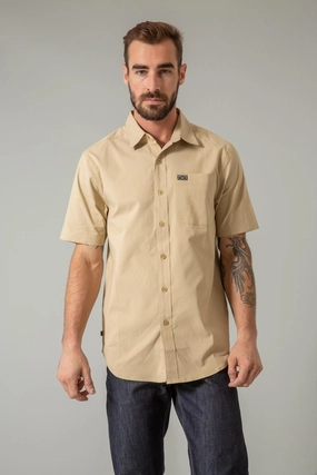 Kimes Ranch Mens Linville Solid Khaki Cotton Blend S/S Shirt Quick-Dry
