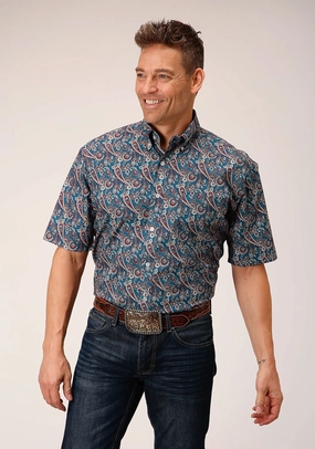 Beach Wear Affordable Fashion Roper Mens Independence Foulard Blue 100% Cotton S/S Shirt