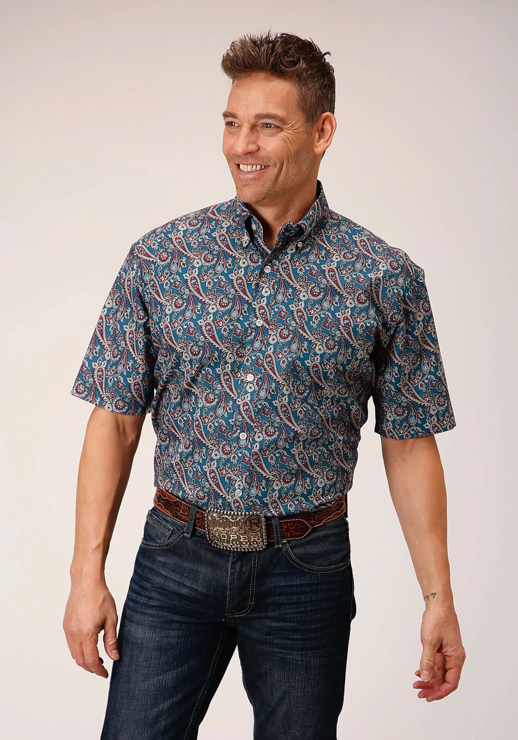 Hooded Option Roper Mens Independence Foulard Blue 100% Cotton S/S Shirt