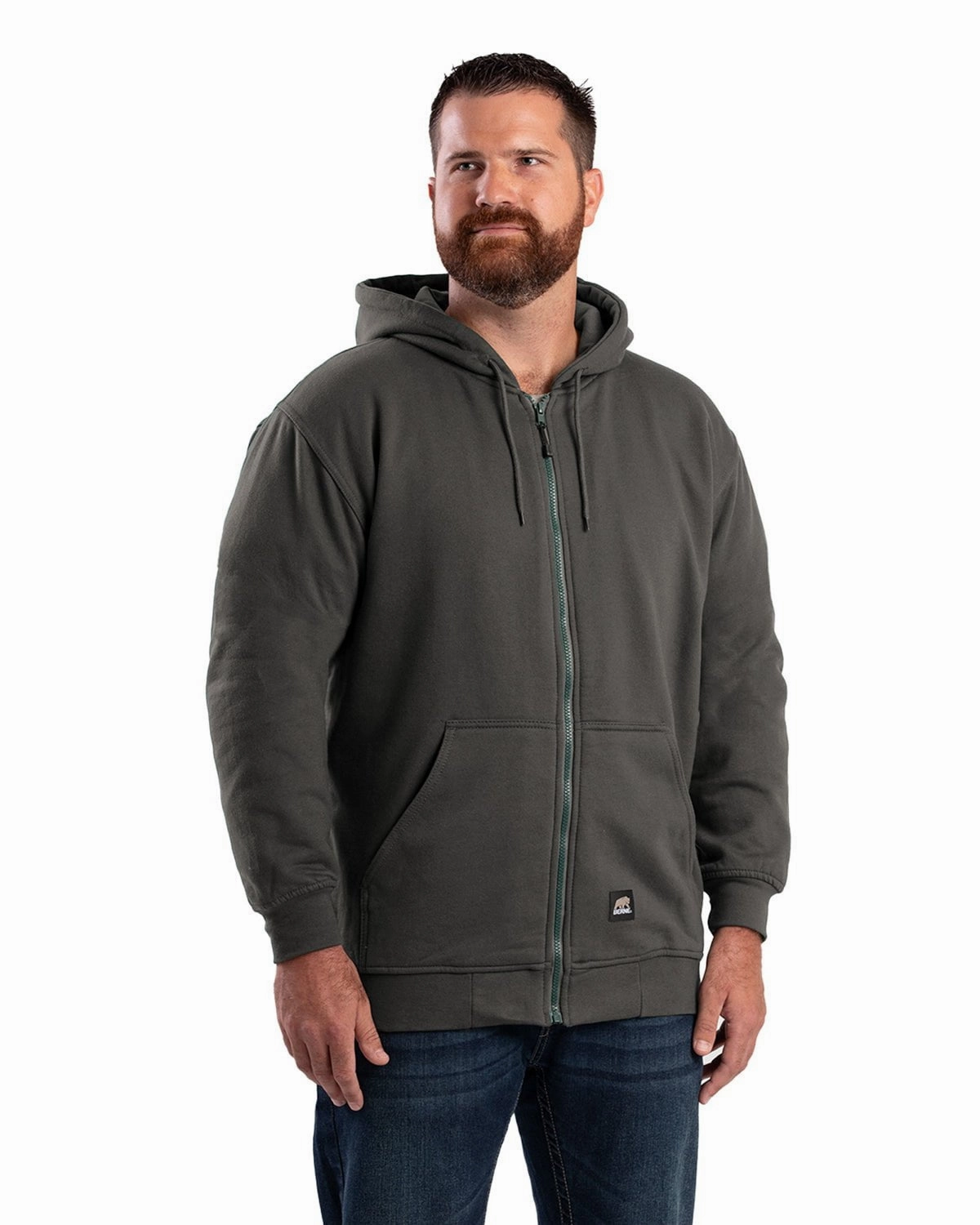 Mix-And-Match Raw edge Berne Apparel Mens Heritage Thermal-Lined Zip Charcoal Cotton Blend Hoodie