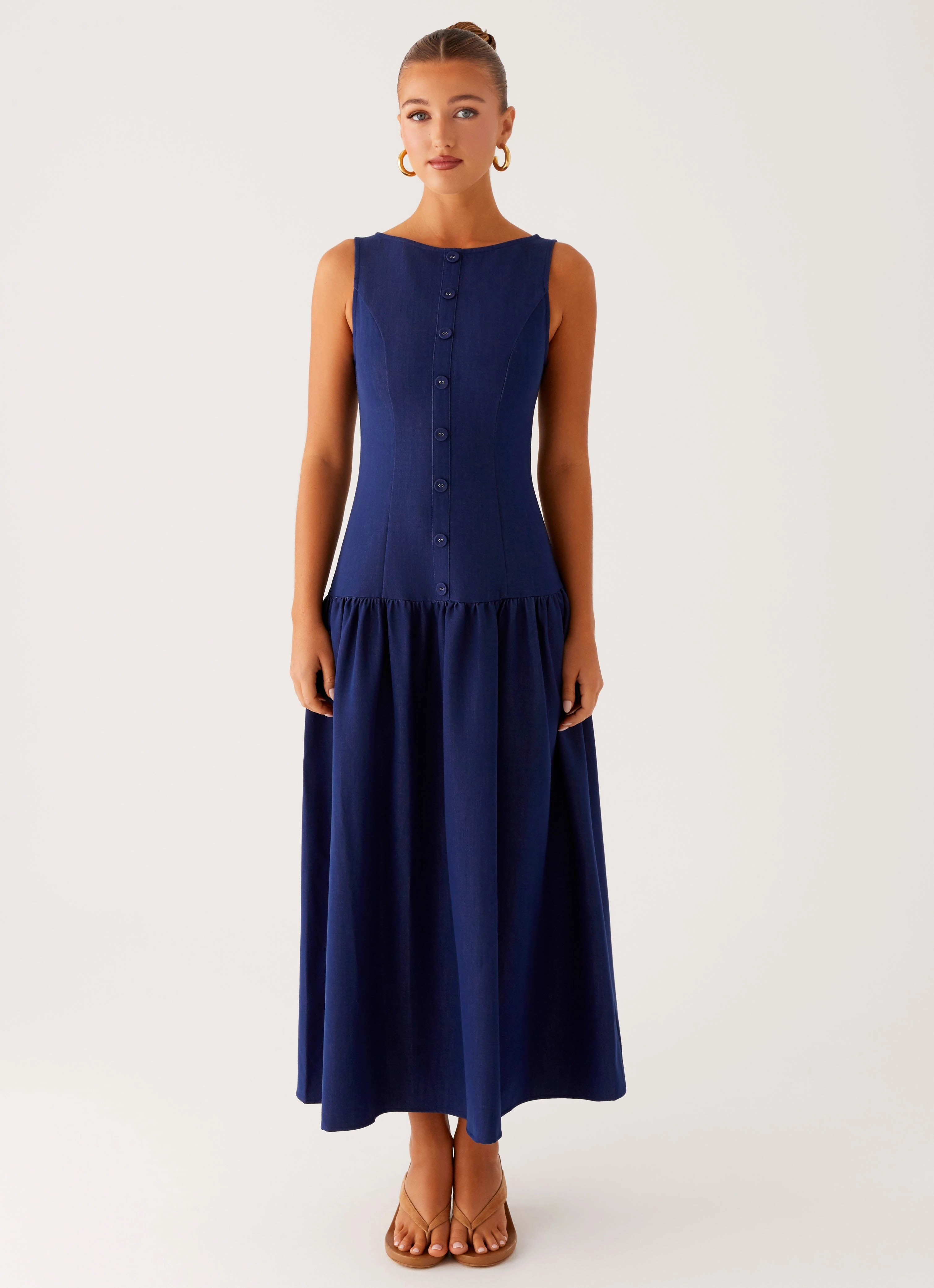 Wave Soft Hayes Denim Midi Dress - Indigo