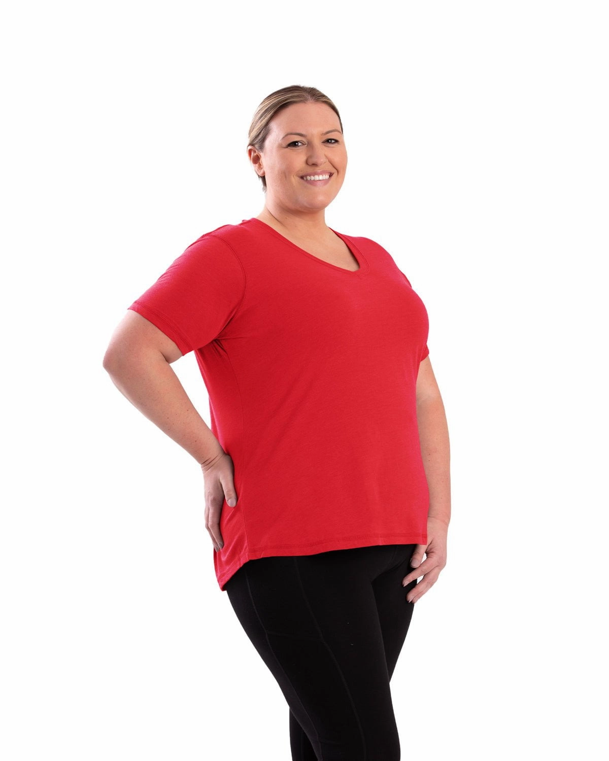 Tuckable Hem Berne Womens Performance V-Neck Tomato Cotton Blend S/S T-Shirt