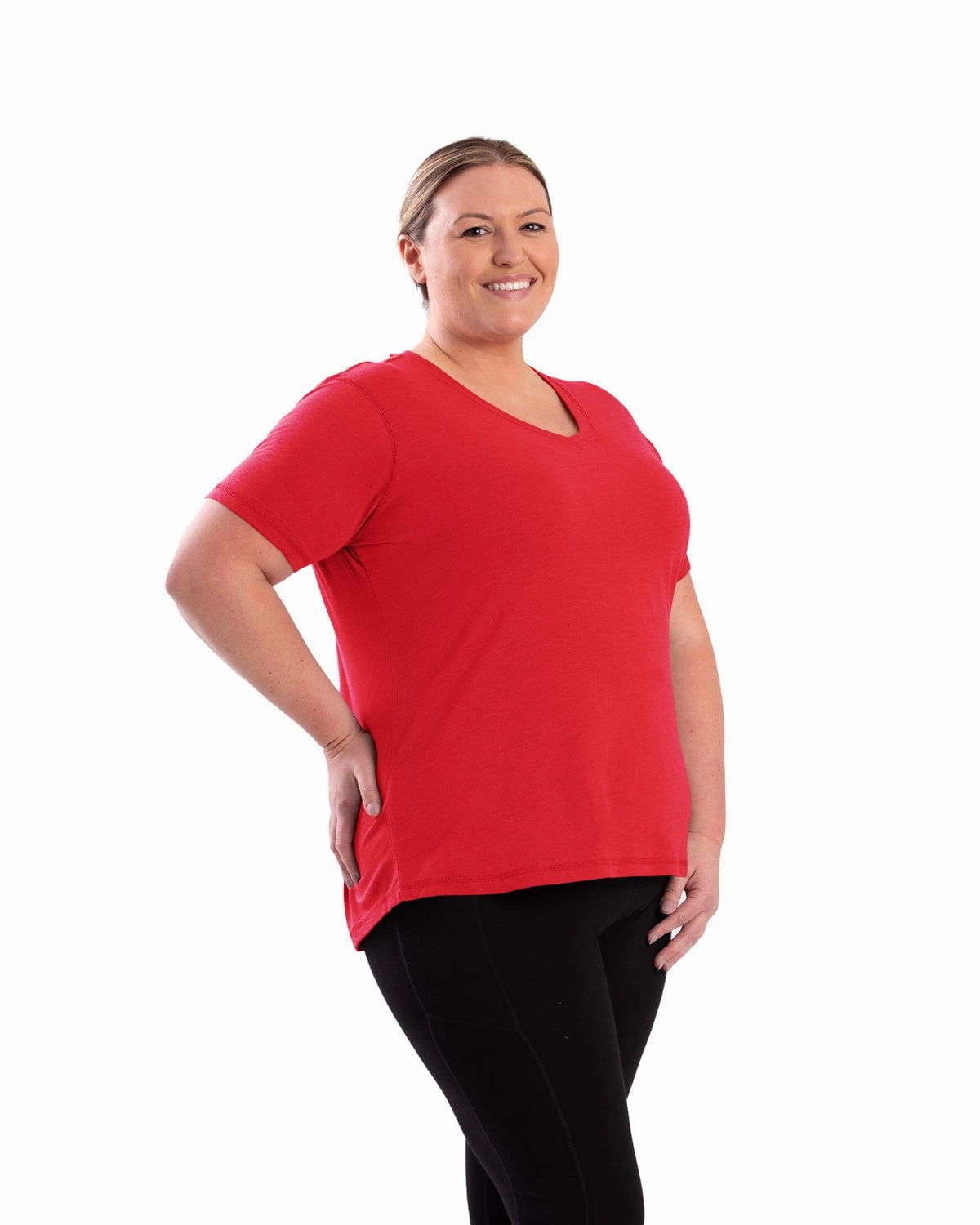 Lounge Wear Anti Static Treatment Berne Womens Performance V-Neck Tomato Cotton Blend S/S T-Shirt