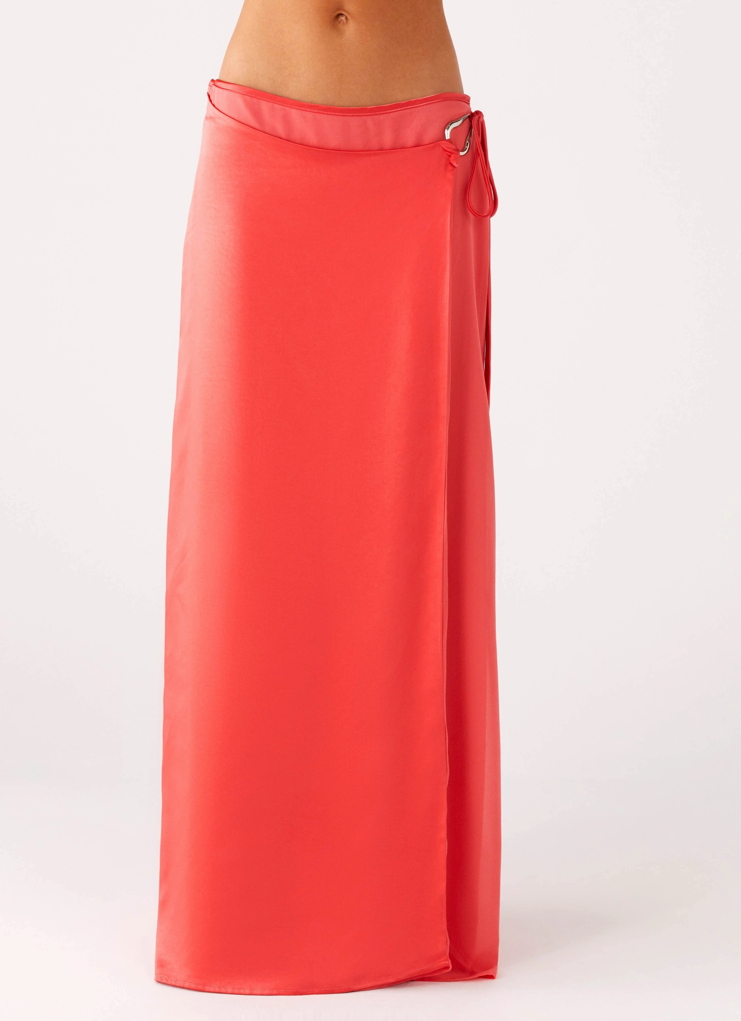 Crisscross Details Pollie Wrap Maxi Skirt - Coral