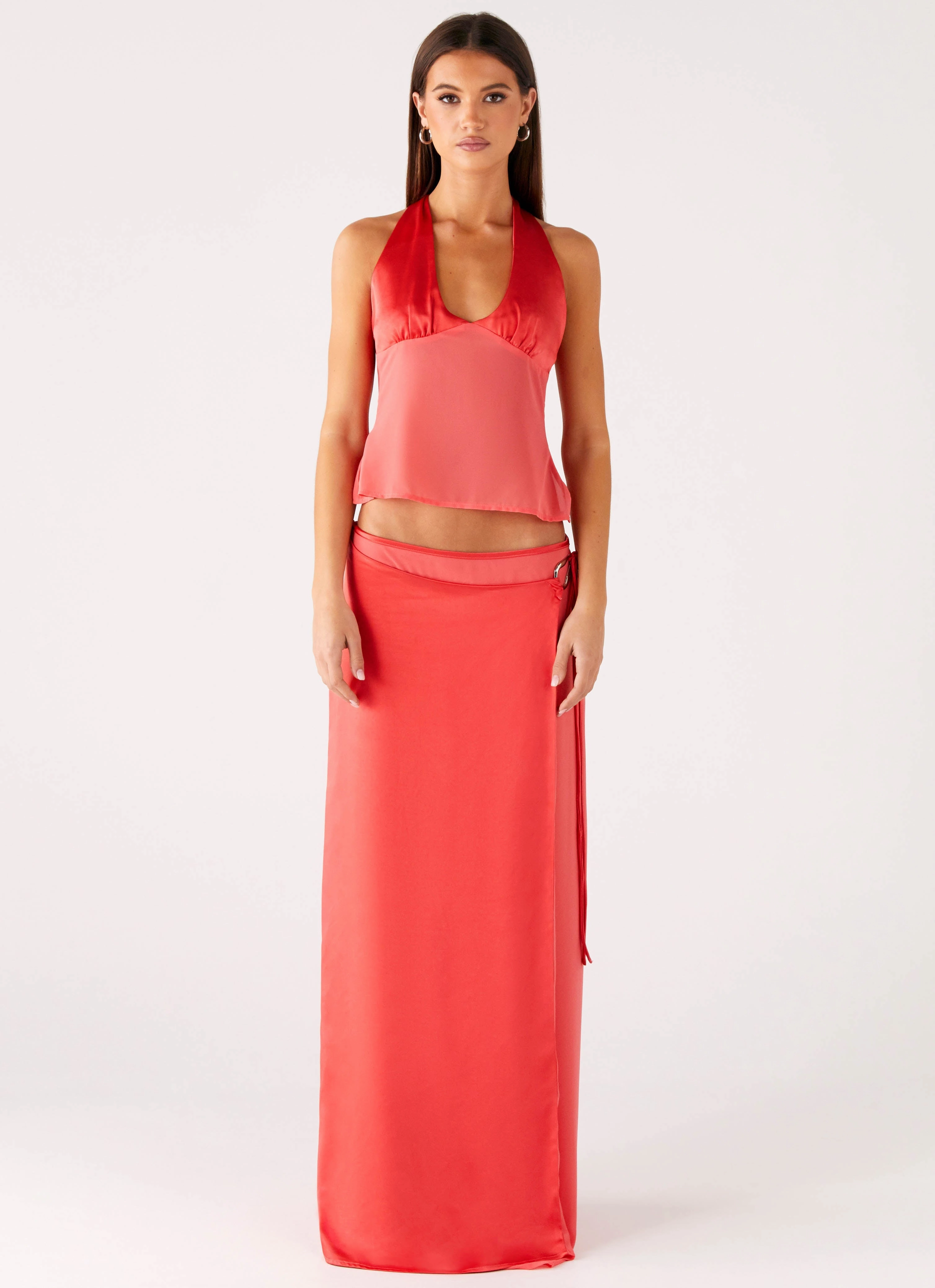 Multi Purpose Fabric Light Motion Pollie Wrap Maxi Skirt - Coral