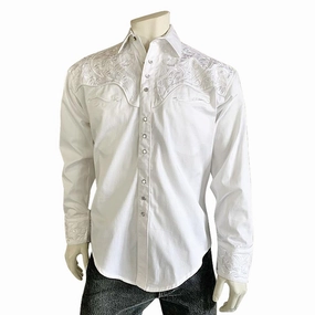 Lounge Comfort Rockmount Mens White/White 100% Cotton Vintage Tooling Embroidery L/S Shirt