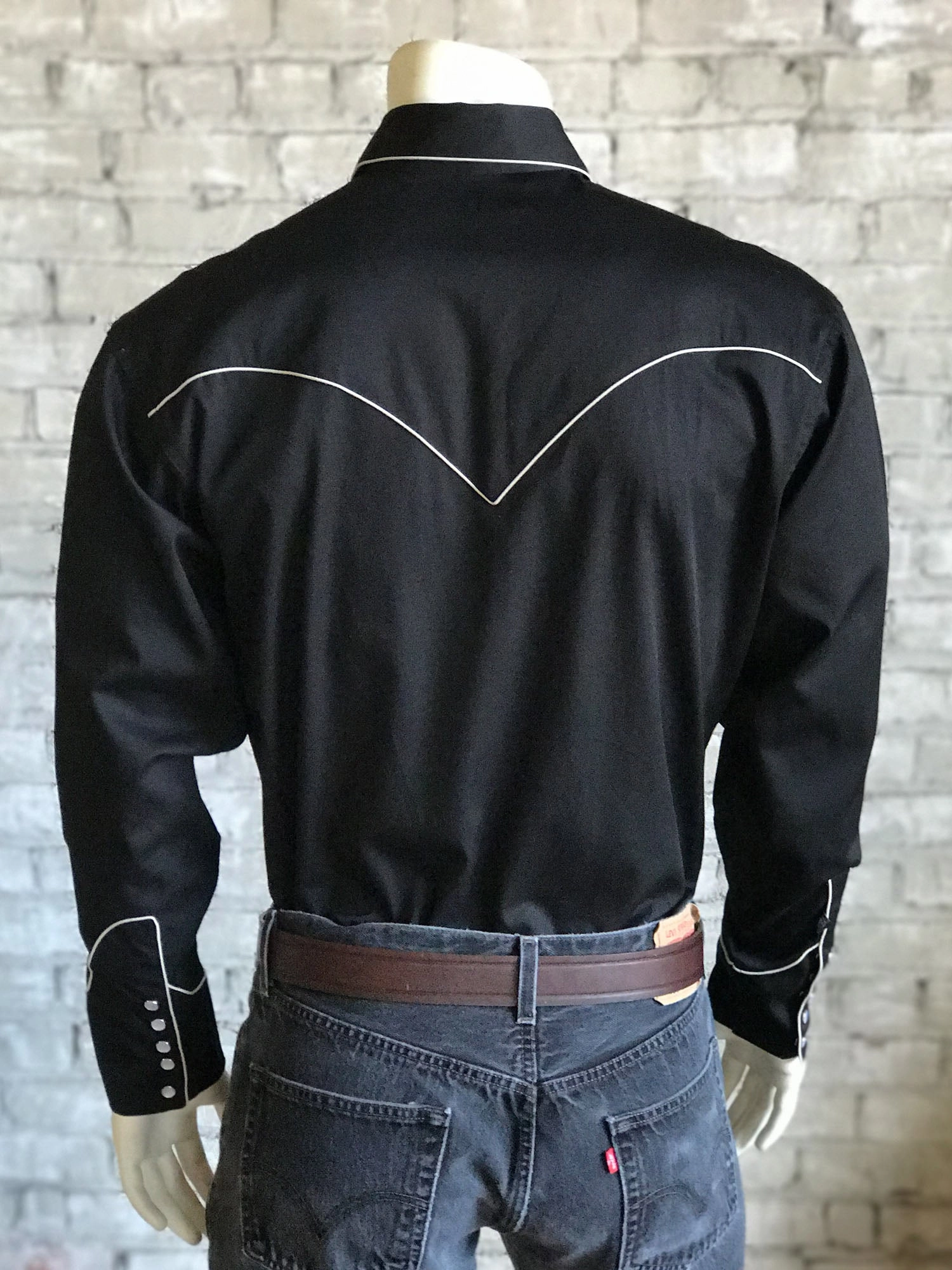 Rockmount Mens Black 100% Cotton Solid Vintage Western L/S Shirt Quick Release Cuffs