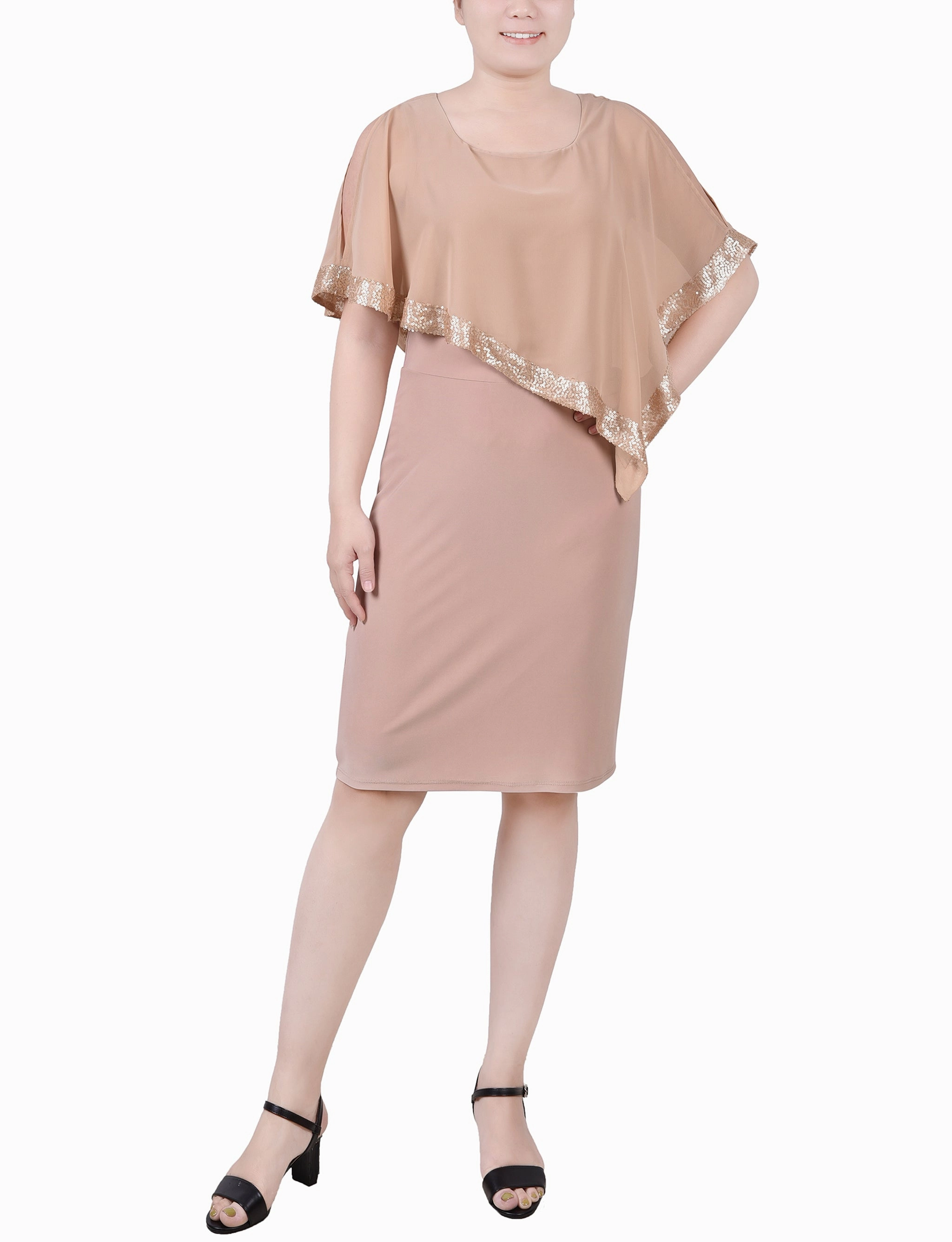 Poncho Style Sequined Dress Multipanel Construction
