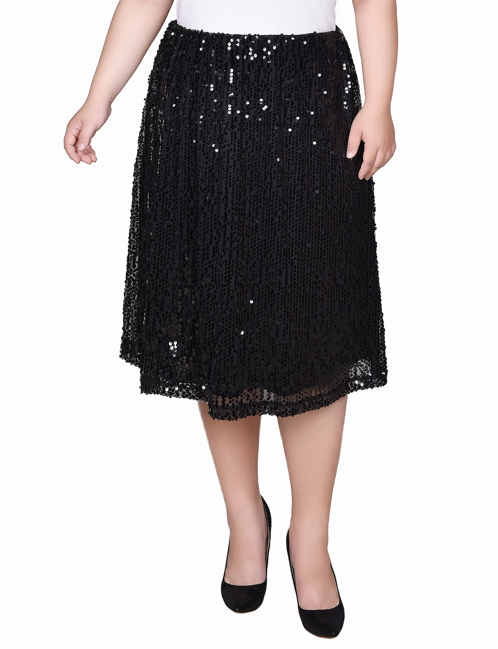 Plus Size Knee Length Sequined Skirt Relaxed and Elegant