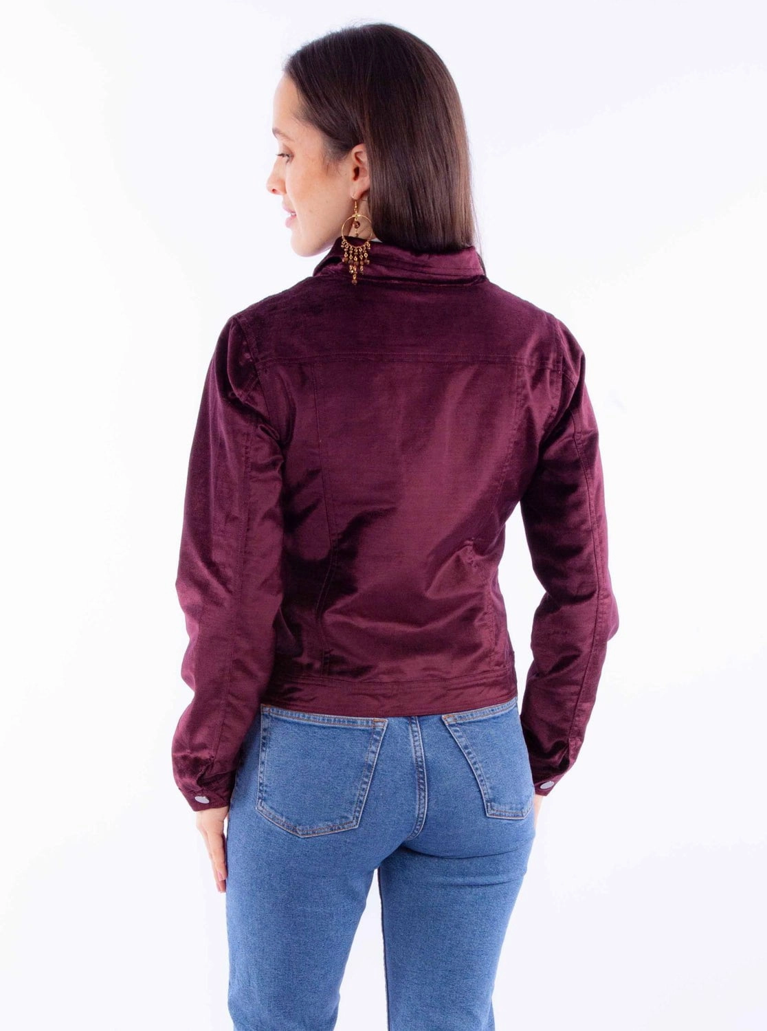 Friction Resistant Scully Womens Embroidered Velvet Burgundy Cotton Blend Cotton Jacket