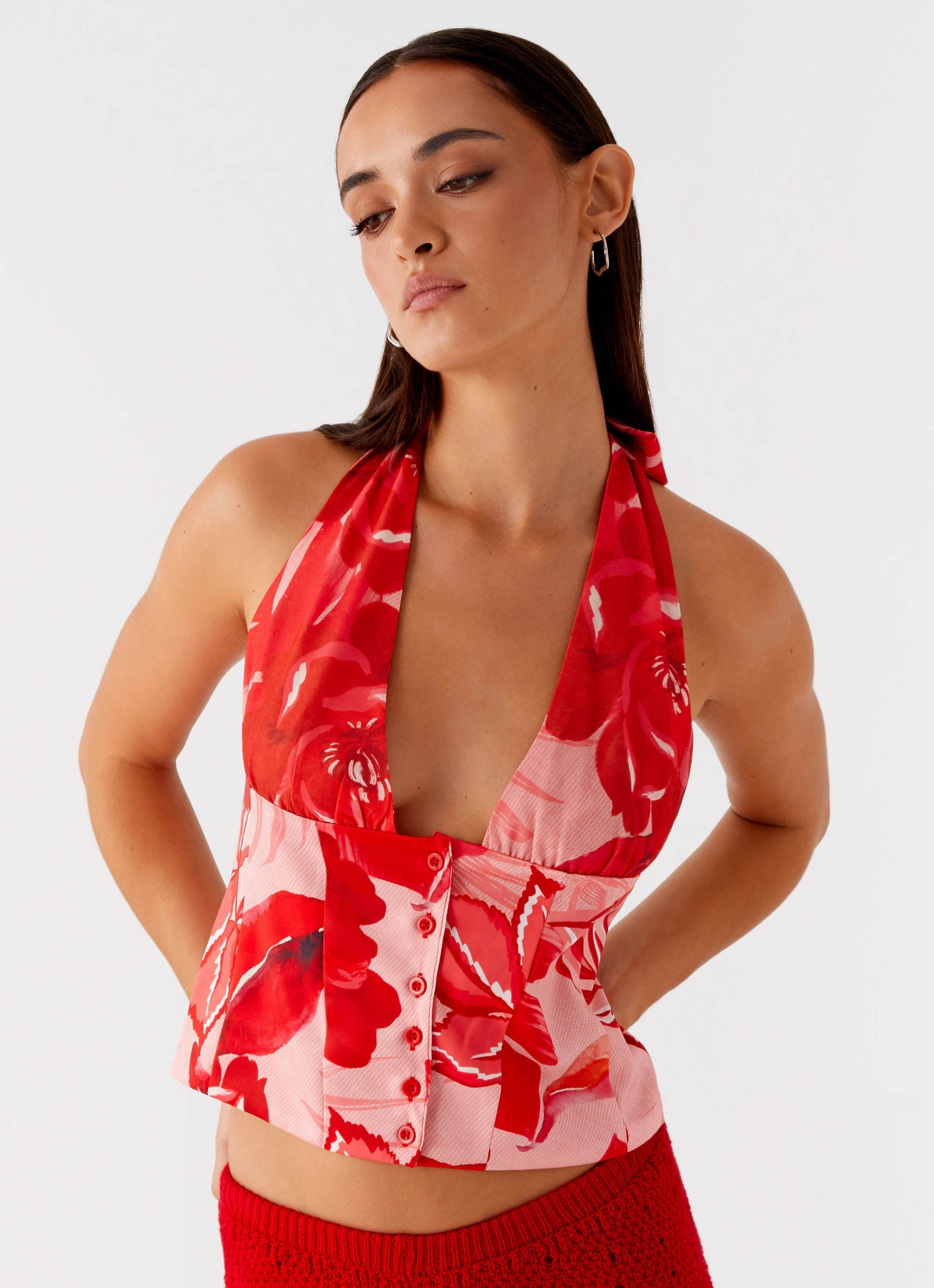 Lets Pretend Halterneck Top - Sicily Sunsets Print All Purpose Casual Cut