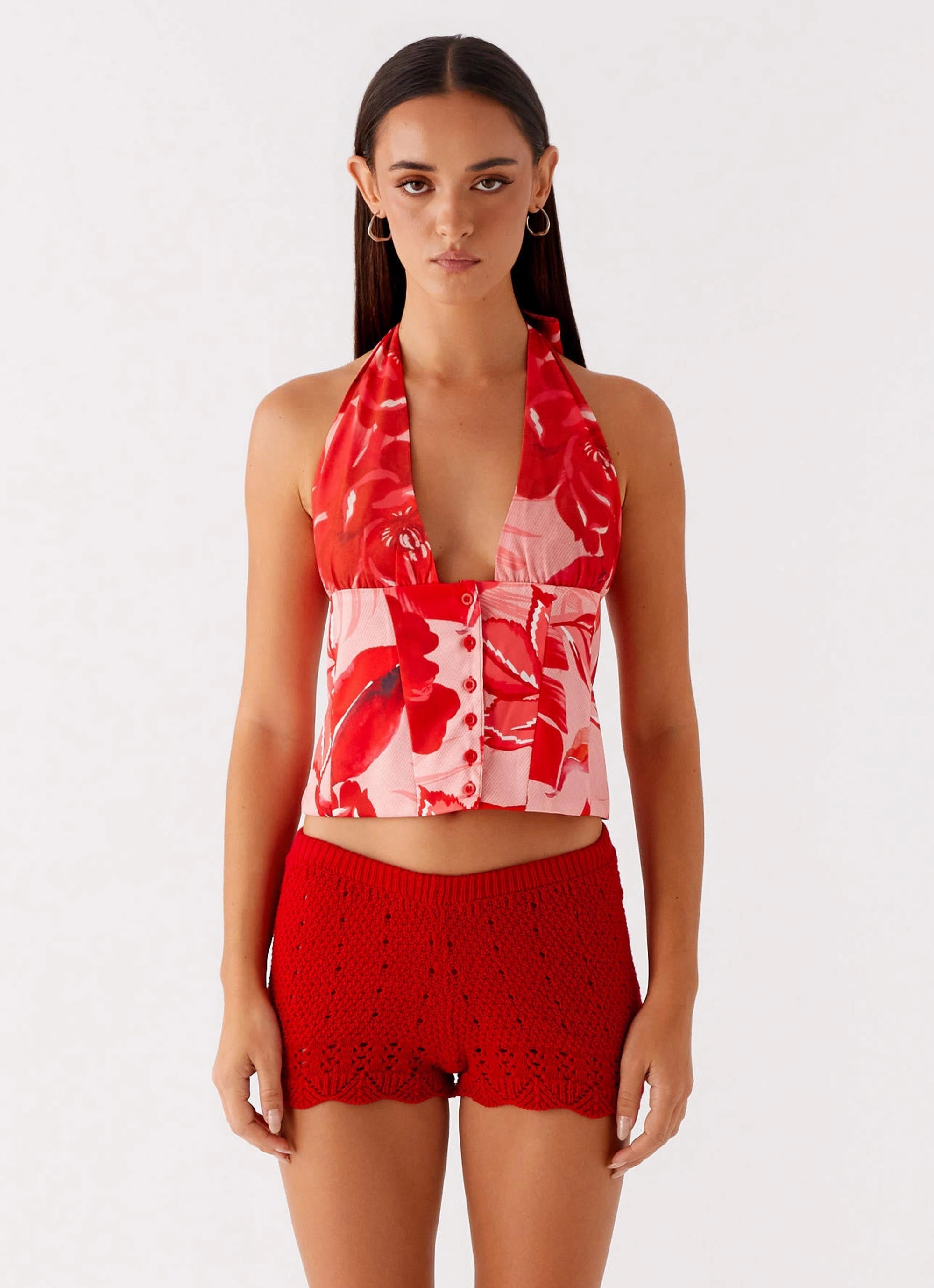 Lets Pretend Halterneck Top - Sicily Sunsets Print Soft Hoodie CompressionSupportWeave