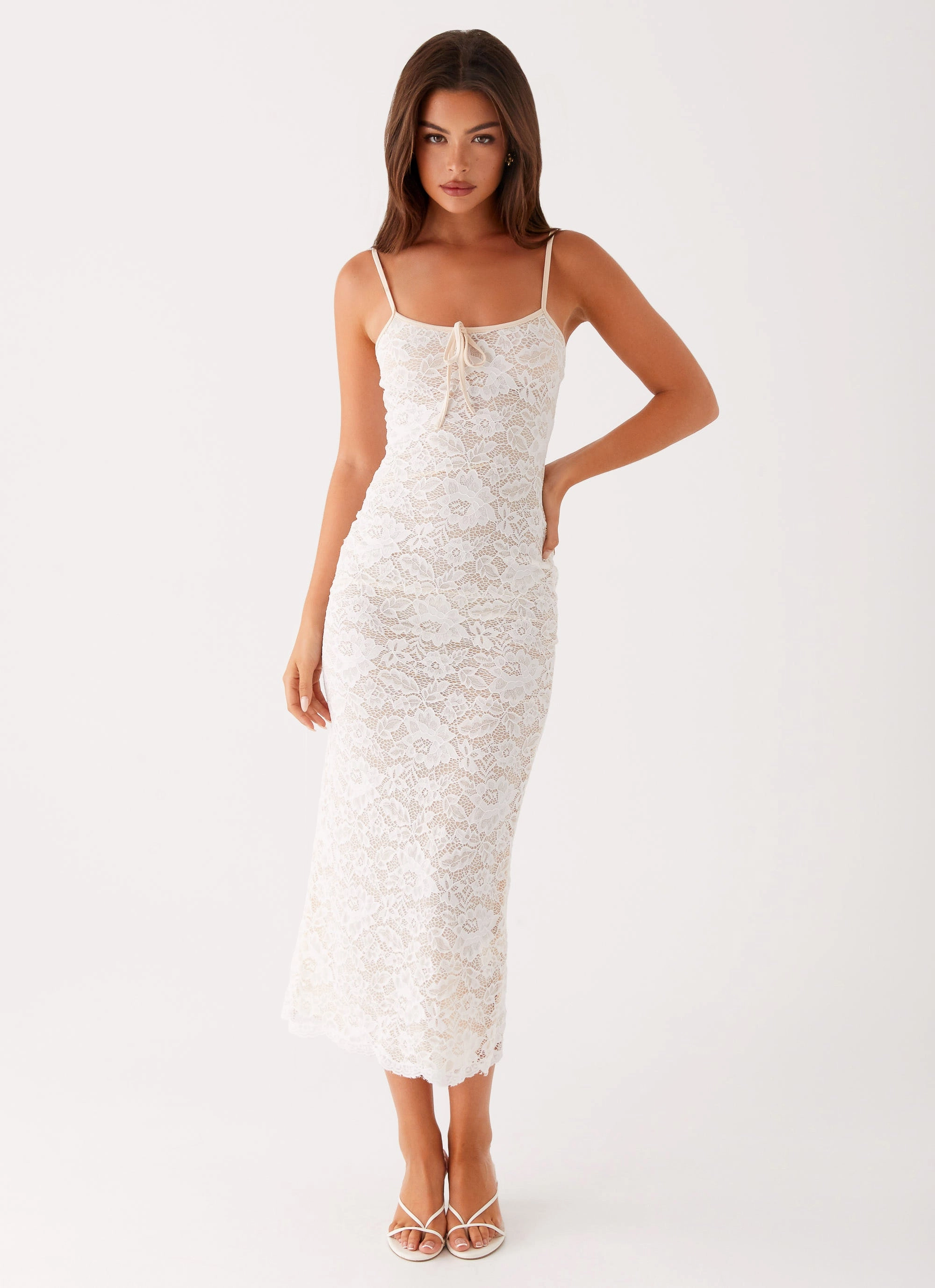 Lazy Pick Postcards Lace Midi Dress - Ivory