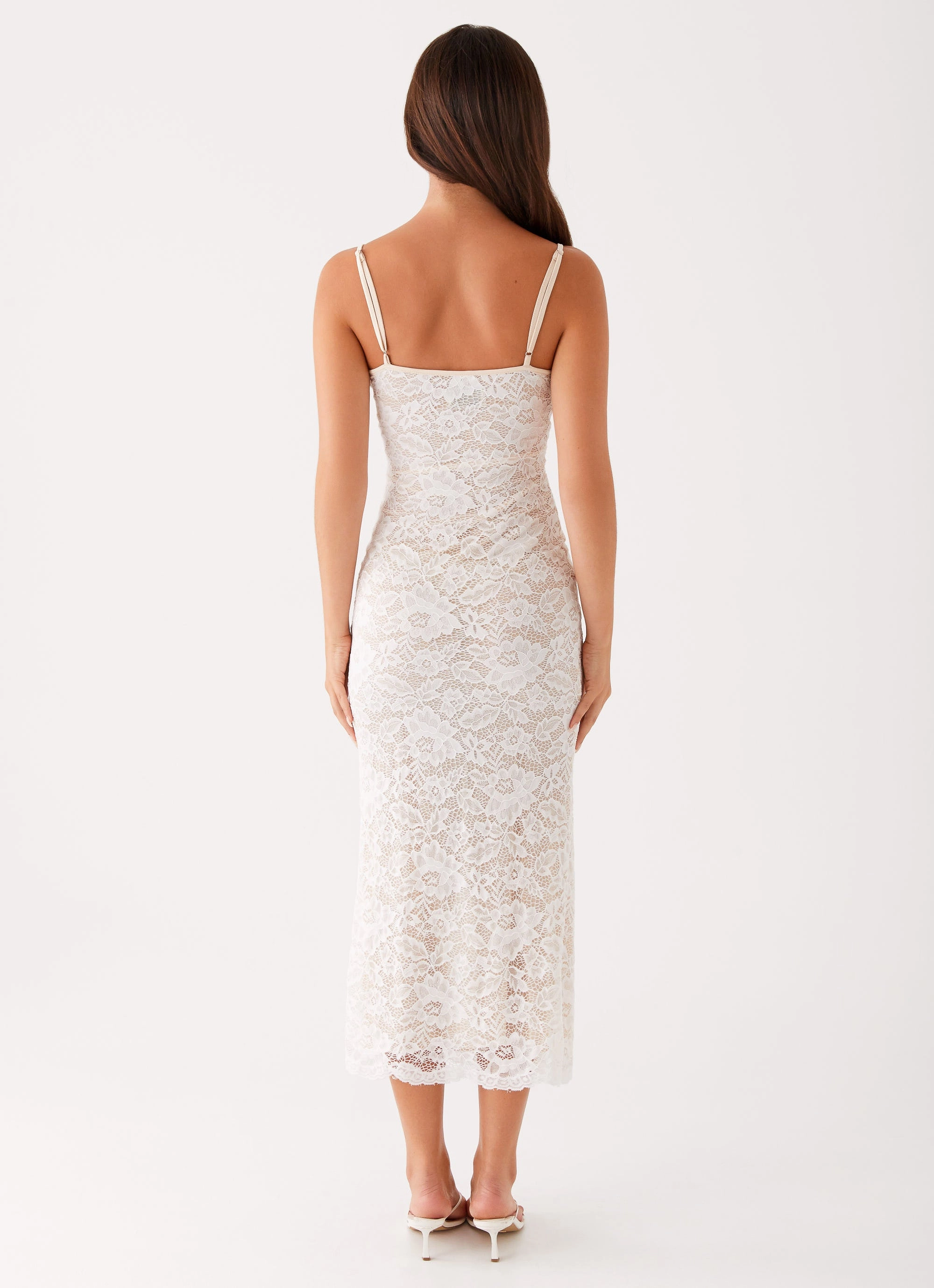 Satin-Edge Timeless Vibe Postcards Lace Midi Dress - Ivory