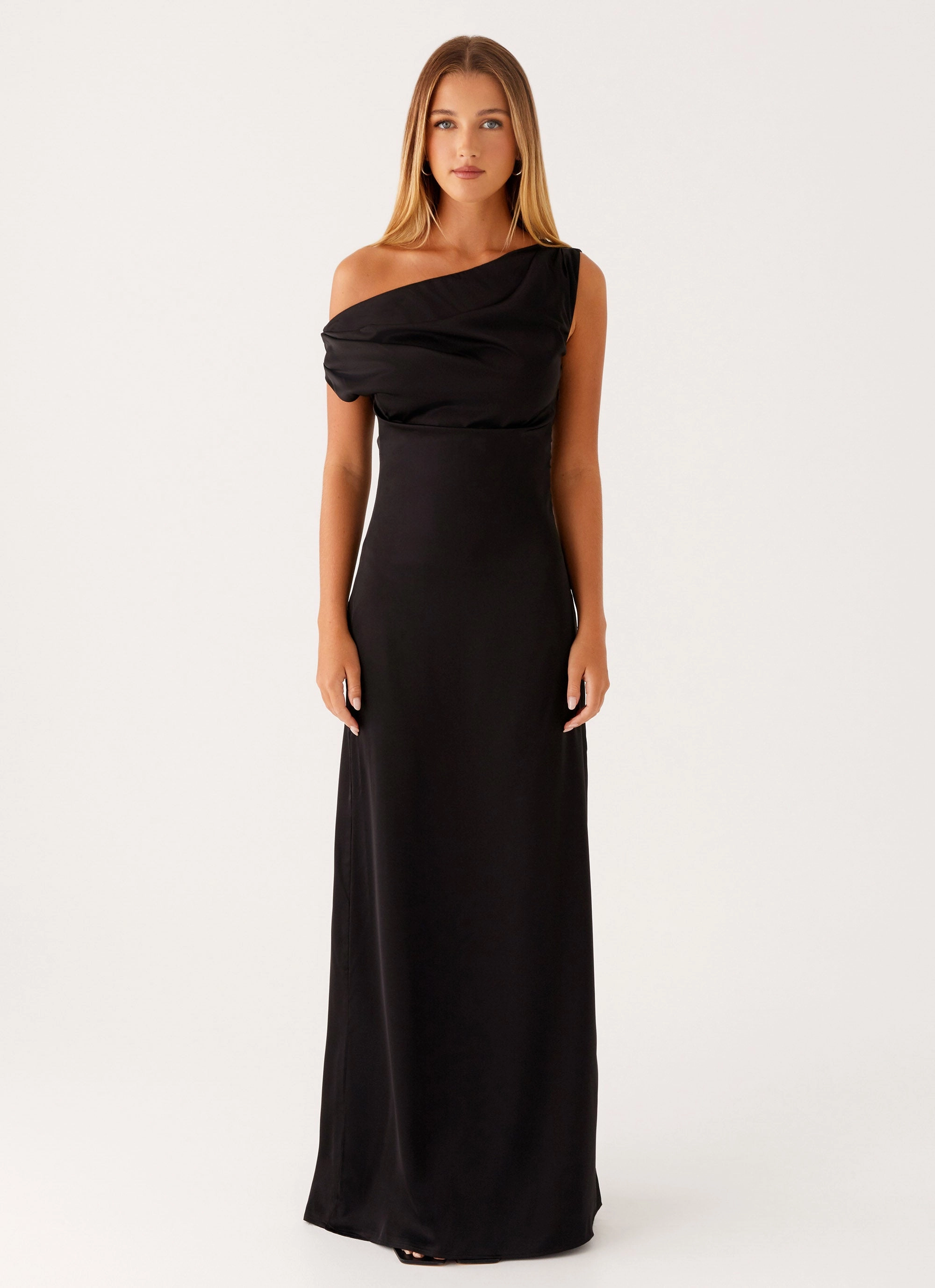 Heart Of Glass Satin Maxi Dress - Black Athleisure Outerwear