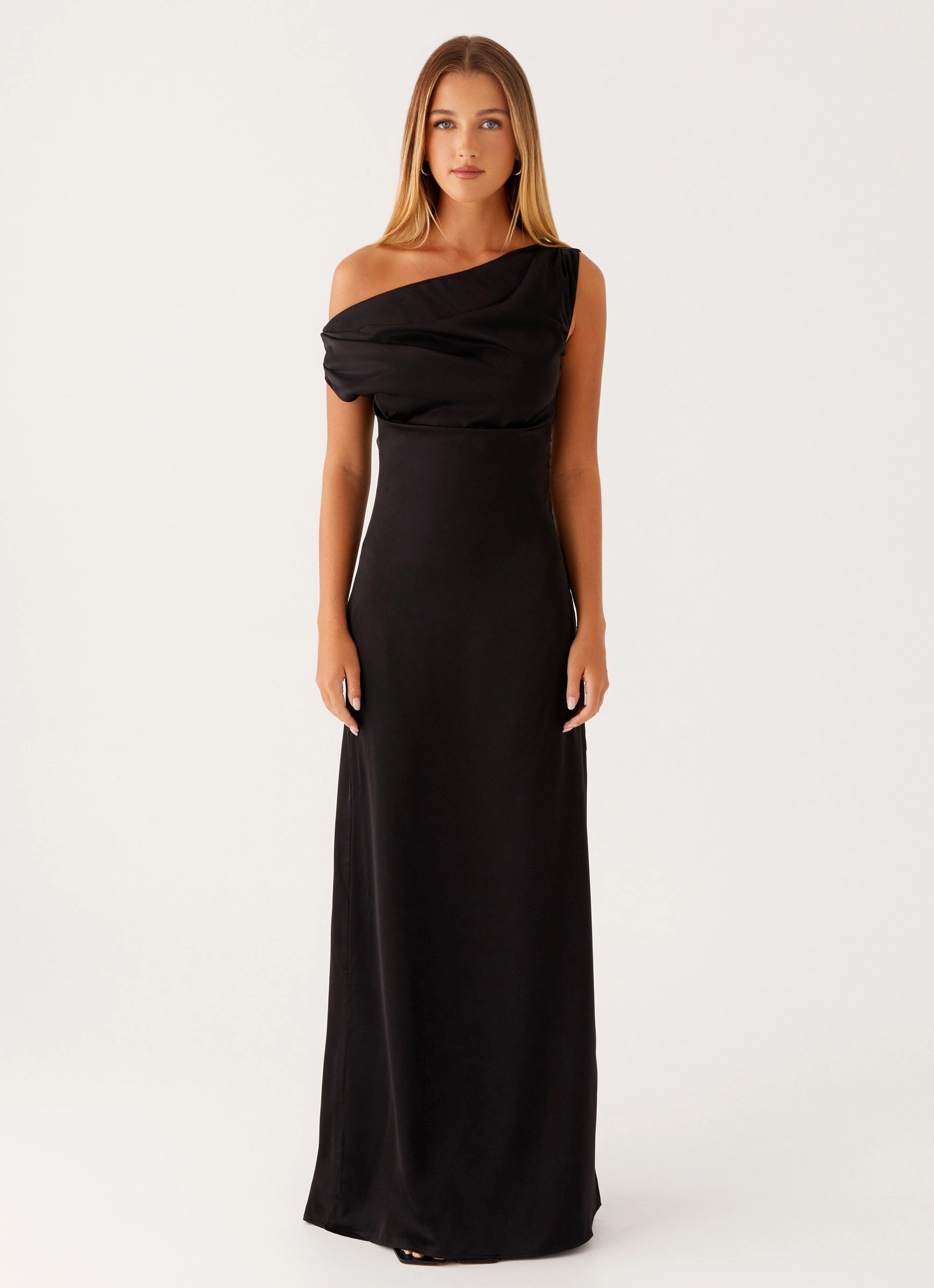 Heart Of Glass Satin Maxi Dress - Black Runway Inspired
