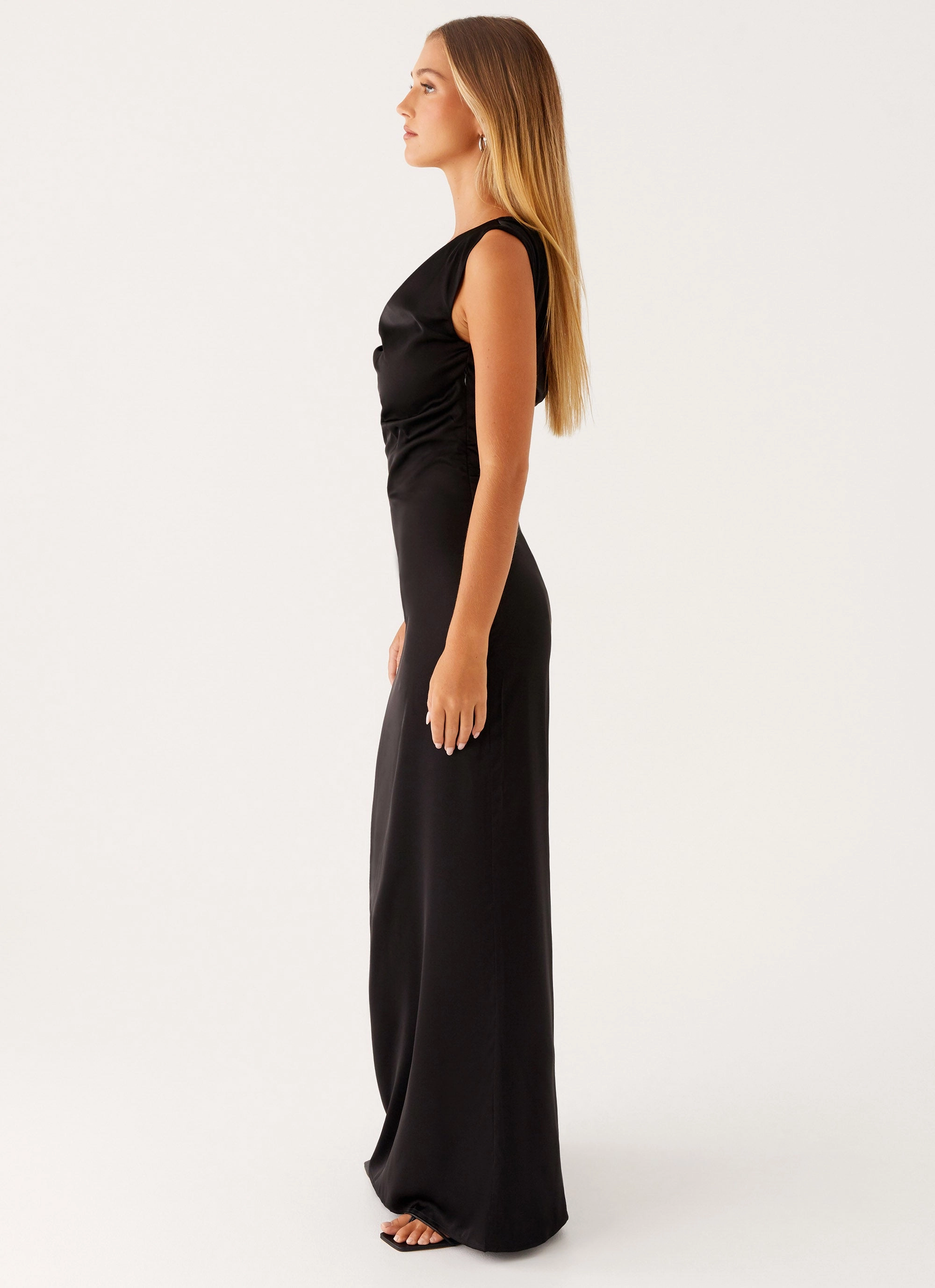 Autumn Wear Short Length Heart Of Glass Satin Maxi Dress - Black