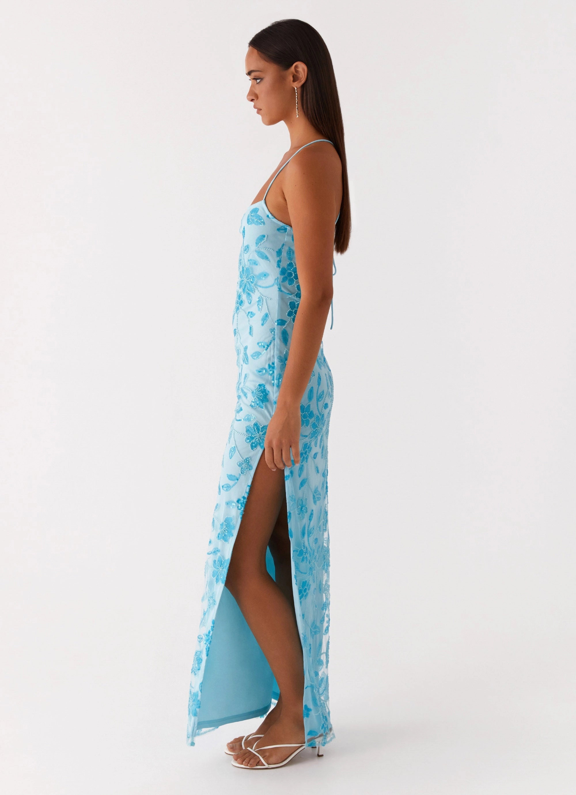 Bright Lights Beaded Maxi Dress - Blue Layered Outerwear Wear Thermal Lining