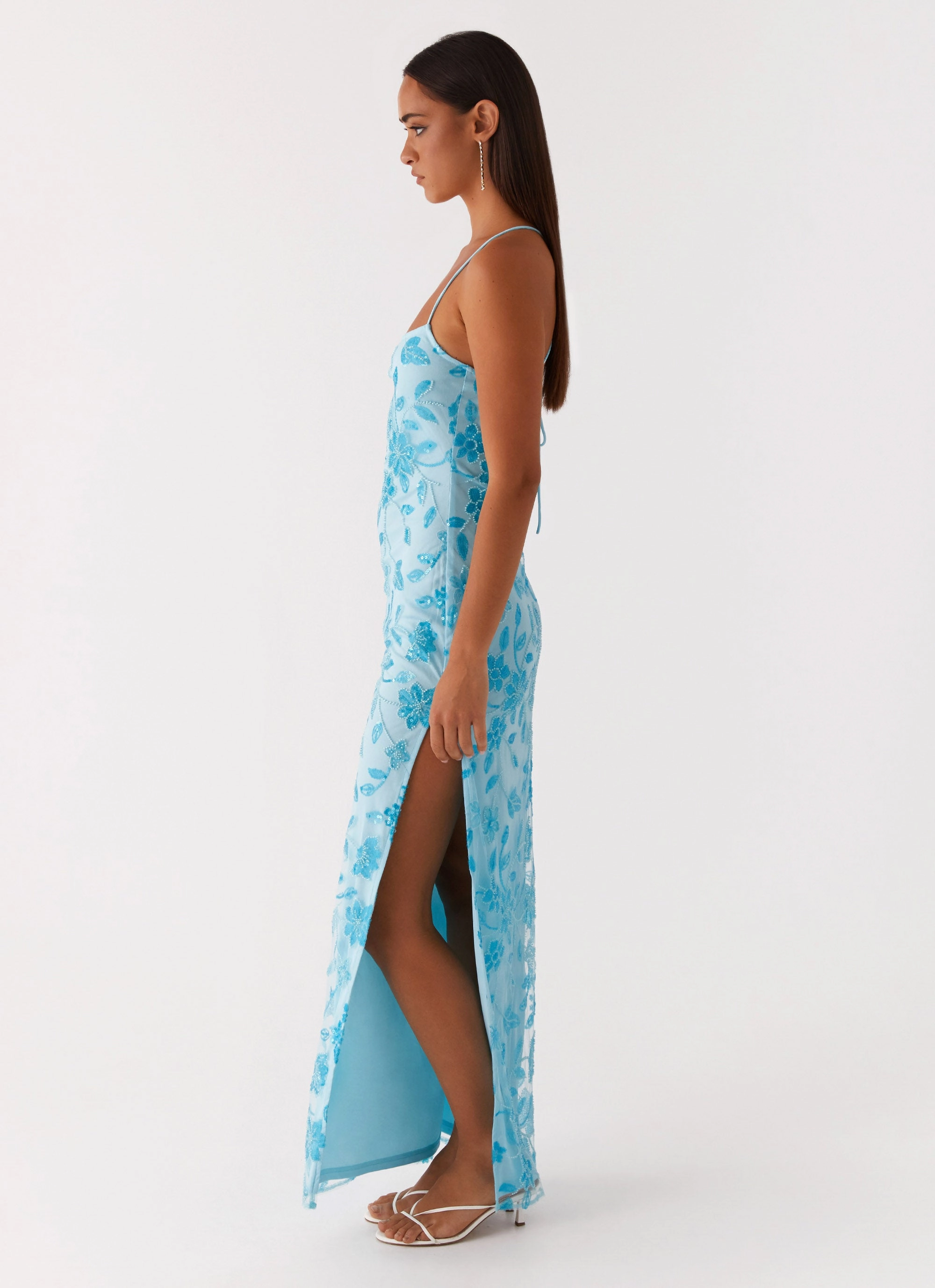 Urban Fit Work Vibes Bright Lights Beaded Maxi Dress - Blue