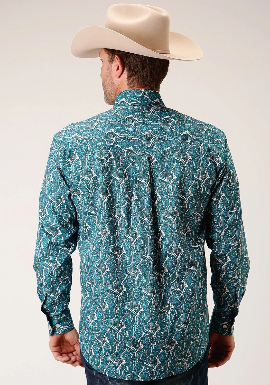 Odorless Binding Tape Beach Ready Roper Mens Turquoise 100% Cotton Upstream Paisley BD L/S Btn Shirt