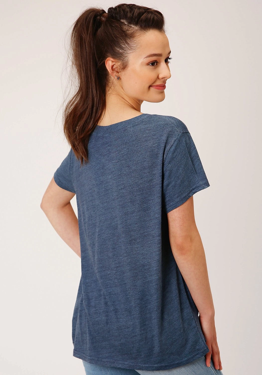 Roper Womens Cactus Crew Navy Poly/Rayon S/S T-Shirt On-The-Go Style Urban Trend