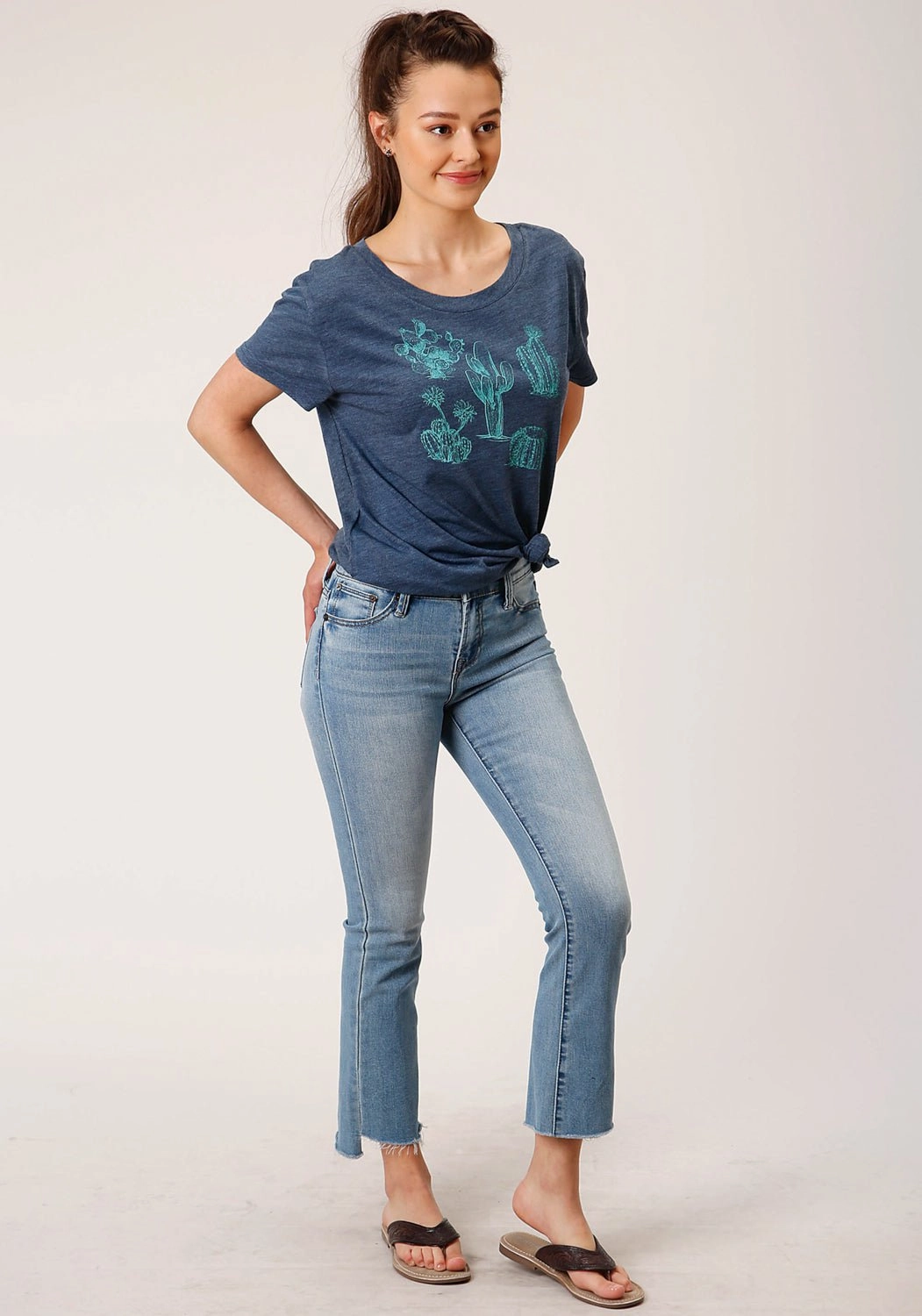 Roper Womens Cactus Crew Navy Poly/Rayon S/S T-Shirt Exclusive Collection
