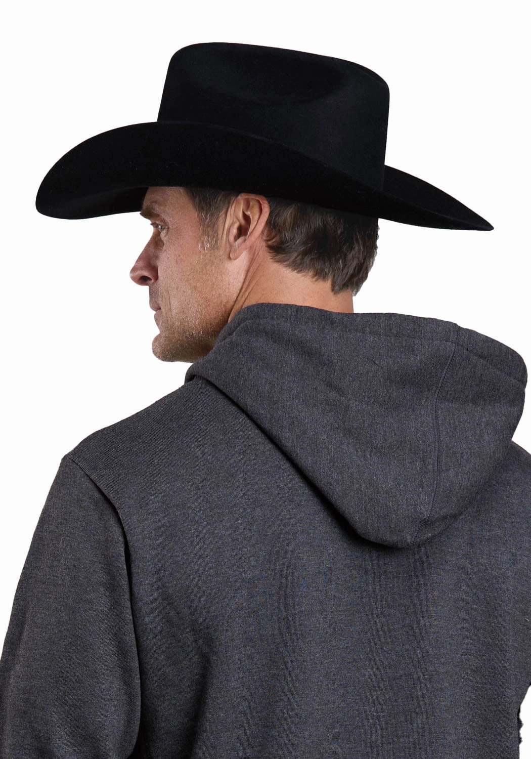 Stetson Mens Skull With Cowboy Hat Charcoal Poly/Cotton Hoodie DoubleLayered Collar