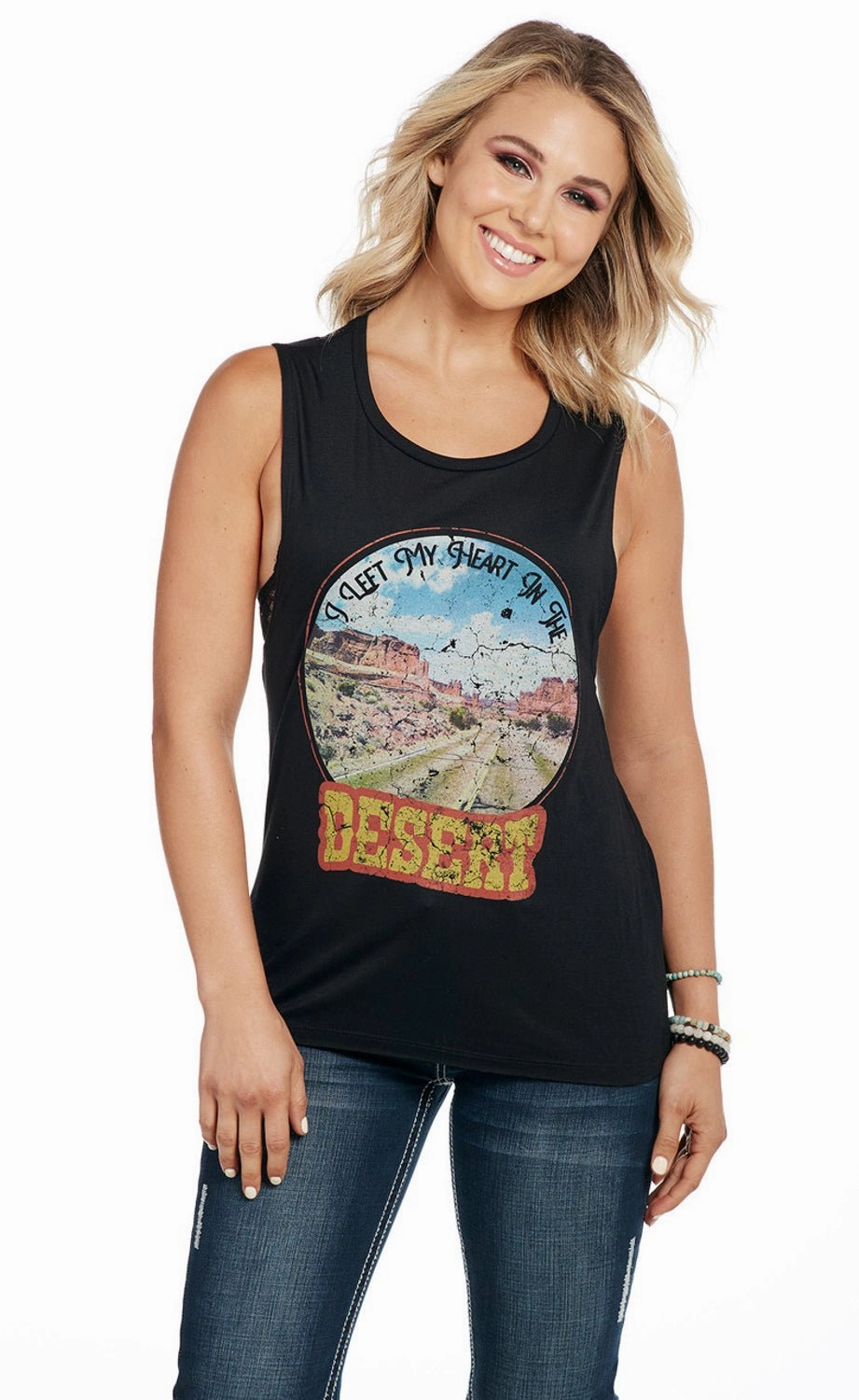 Ventilated Back Panel Anti Pilling Treatment Cowgirl Up Womens Let My Heart Flowy Black Polyester S/L Tank Top