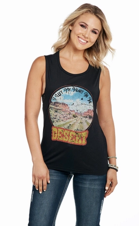 Cowgirl Up Womens Let My Heart Flowy Black Polyester S/L Tank Top Current Style