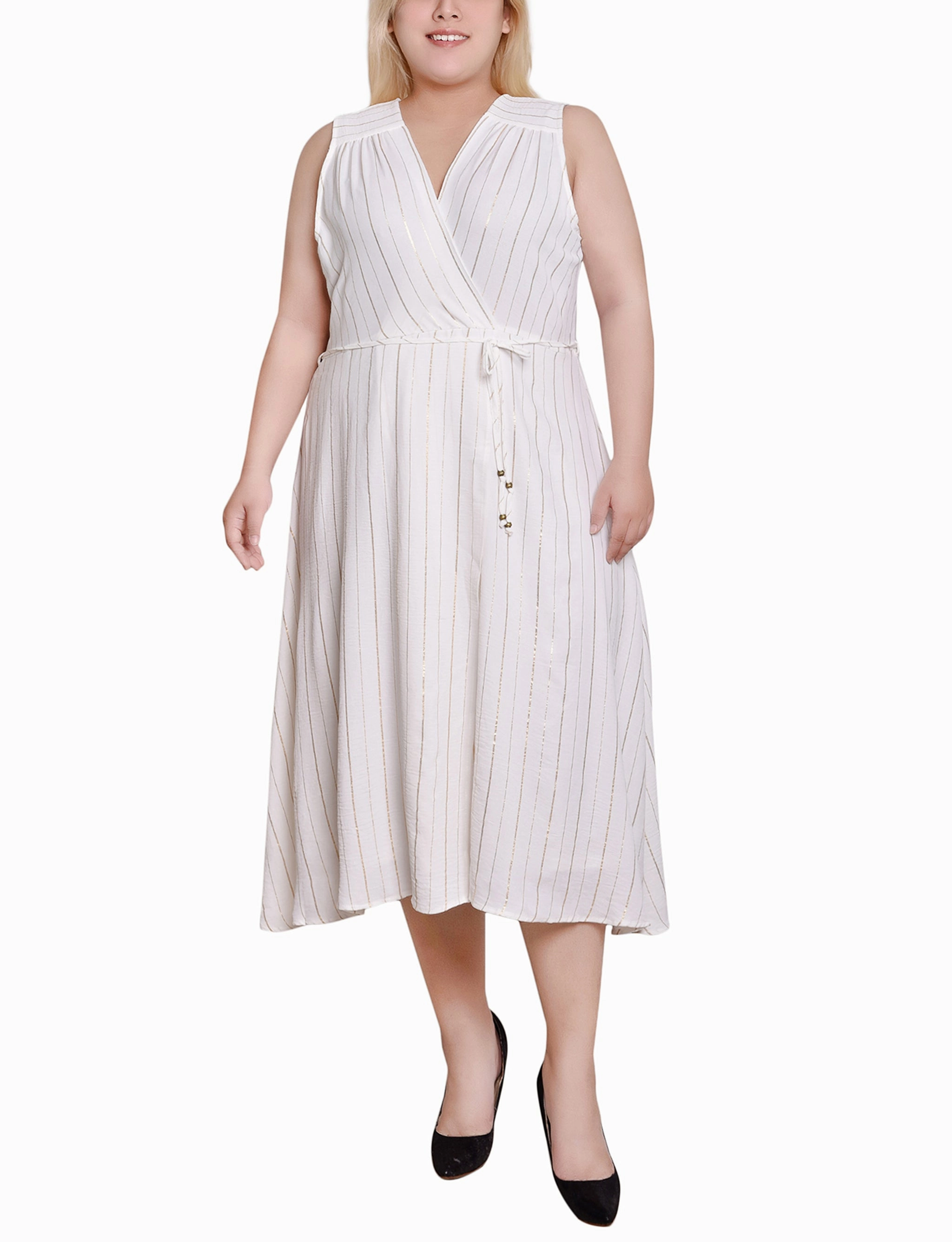 Plus Sleeveless Surplice Vertical Stripe Dress Modern Style