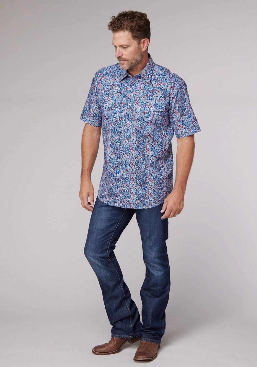 Roper Mens 2024 River Paisley Blue 100% Cotton S/S Shirt Stylish Design