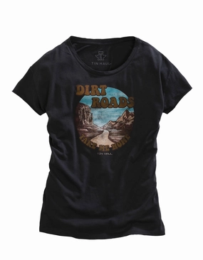 Urban Wear Tin Haul Womens Dark Grey 100% Cotton Dirt Roads S/S Retro T-Shirt