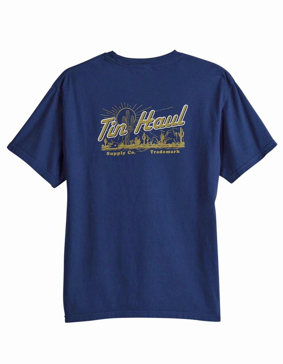 Tin Haul Mens Desert Supply Navy 100% Cotton S/S T-Shirt Flexible Ribbed Cuffs