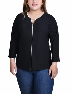 Move Free Smooth Detail Plus Size 3/4 Sleeve Piped Top