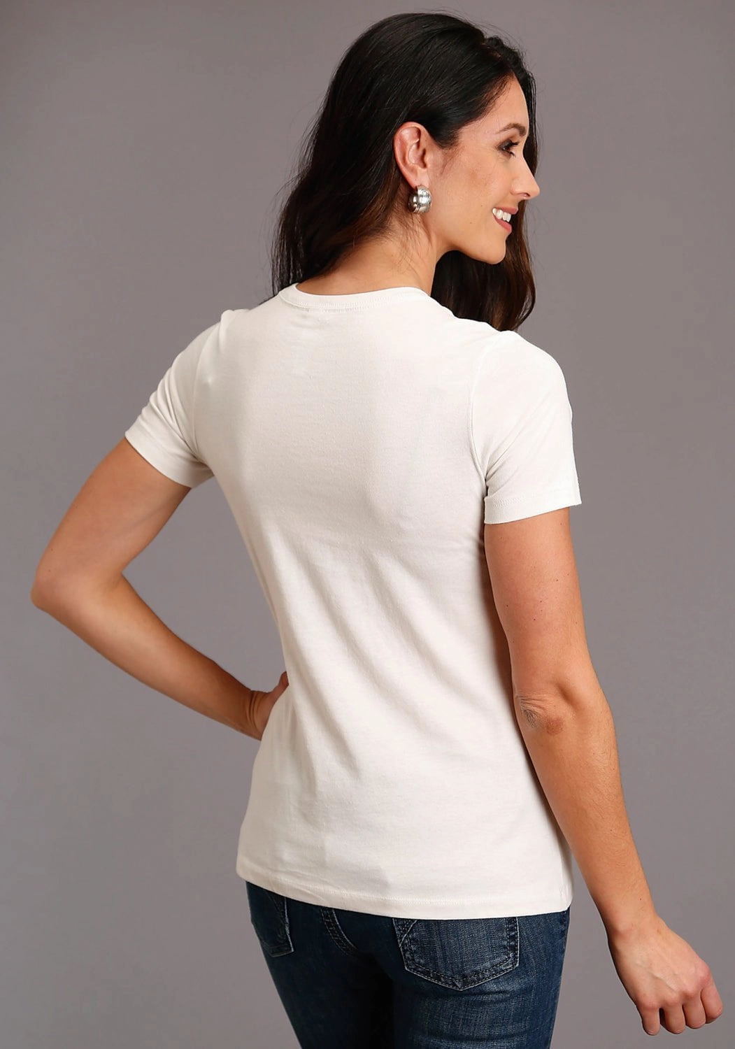 Stetson Womens White 100% Cotton Cattleman Scenery S/S T-Shirt Quick Dry Technology